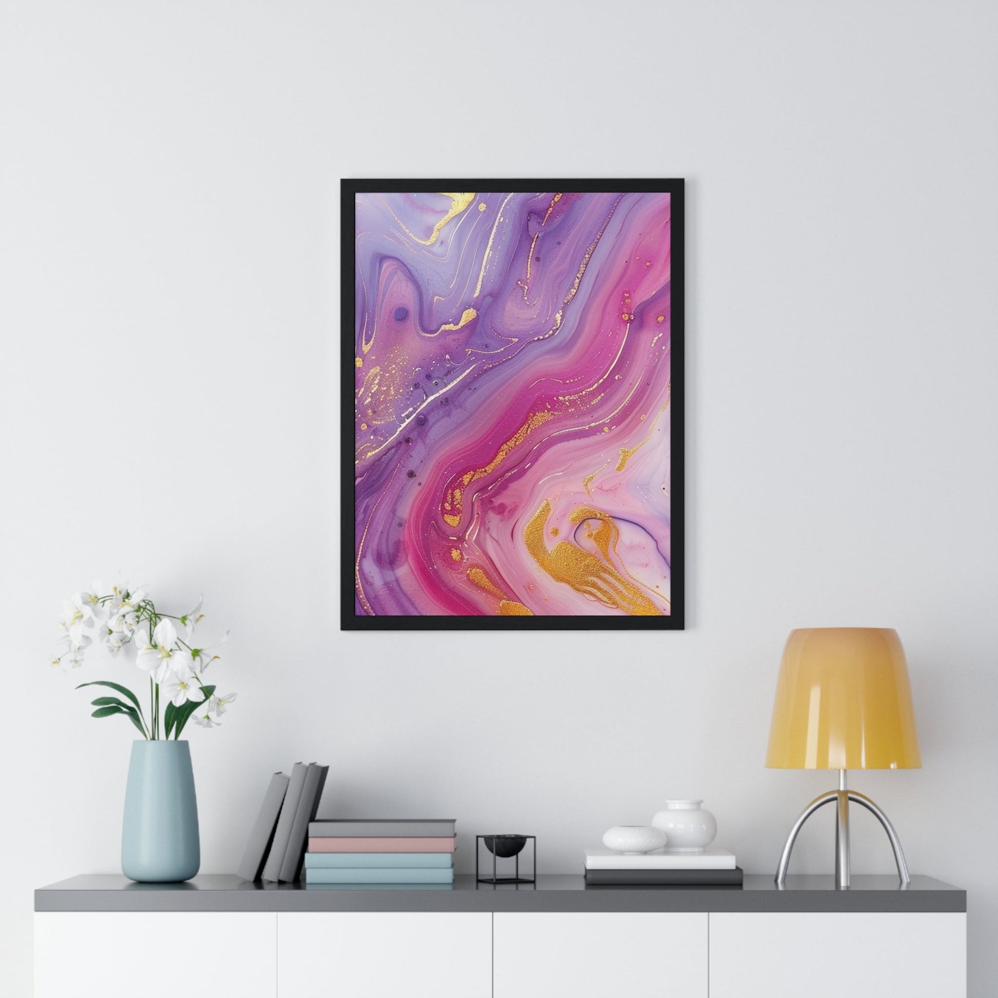 Printify Swirling Purple and Gold Abstract Framed Art 2025