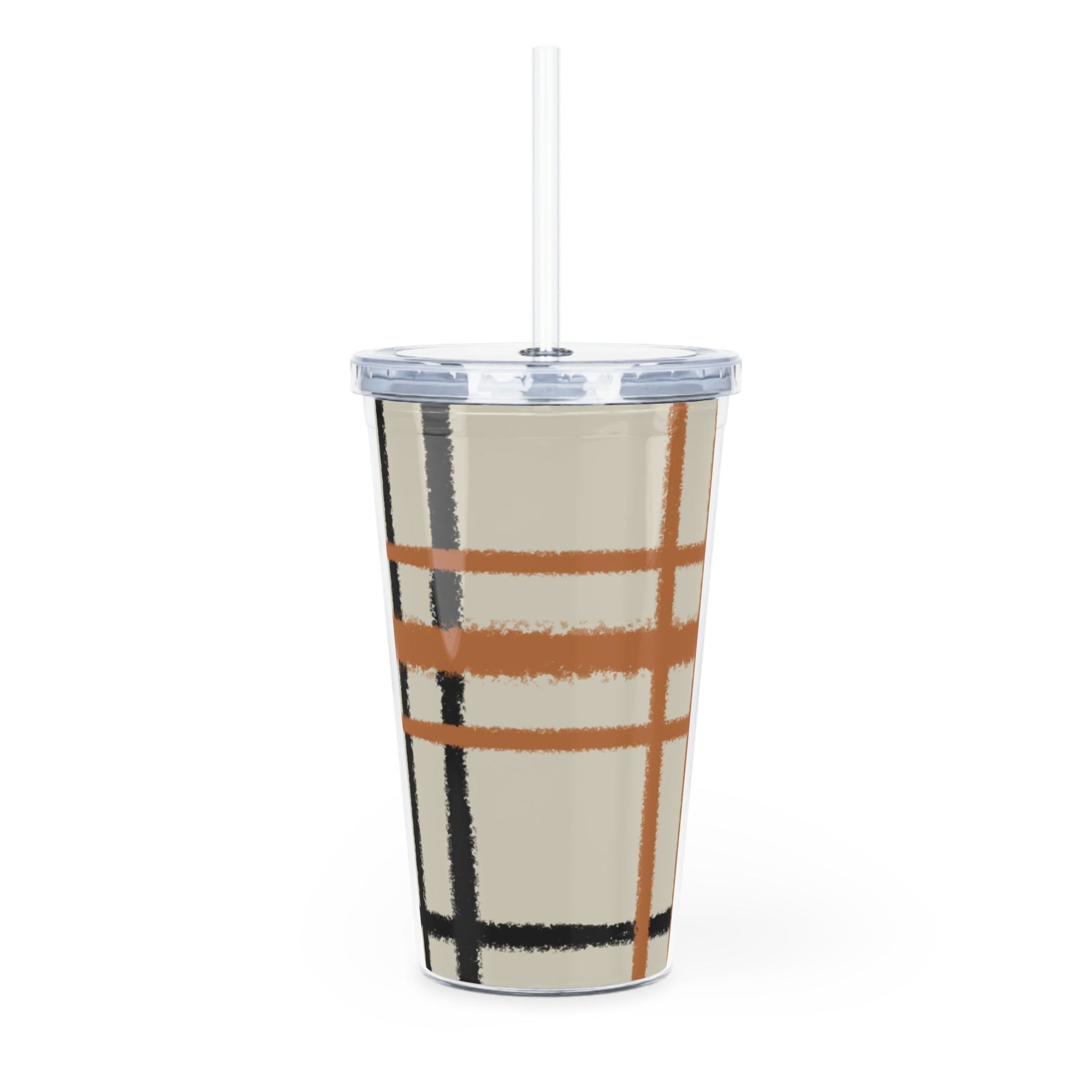 JAKKOUTTHEBXX Tan and Orange Plaid Plastic Tumbler 2025
