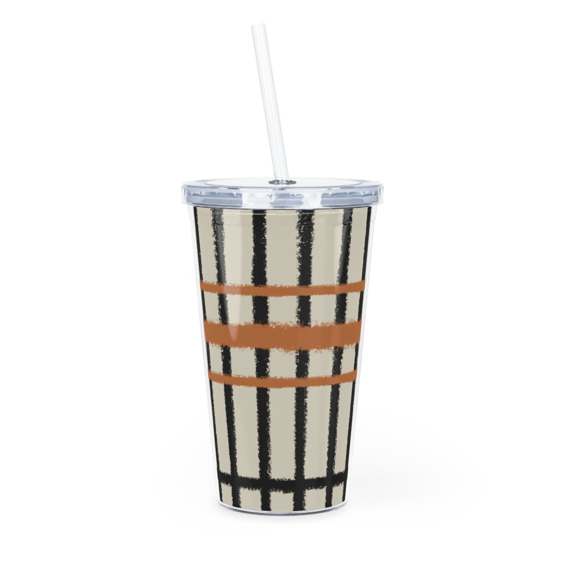 JAKKOUTTHEBXX Tan and Orange Plaid Plastic Tumbler 2025