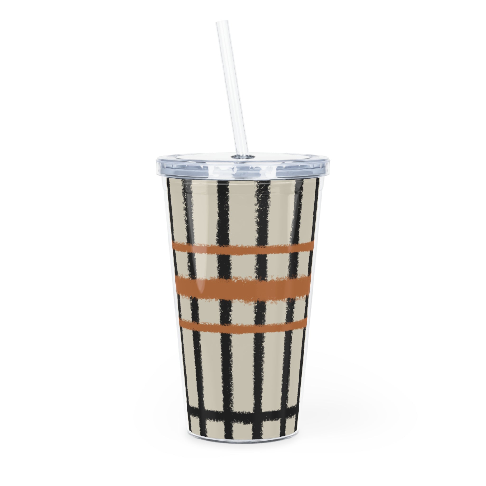 JAKKOUTTHEBXX Tan and Orange Plaid Plastic Tumbler 2025