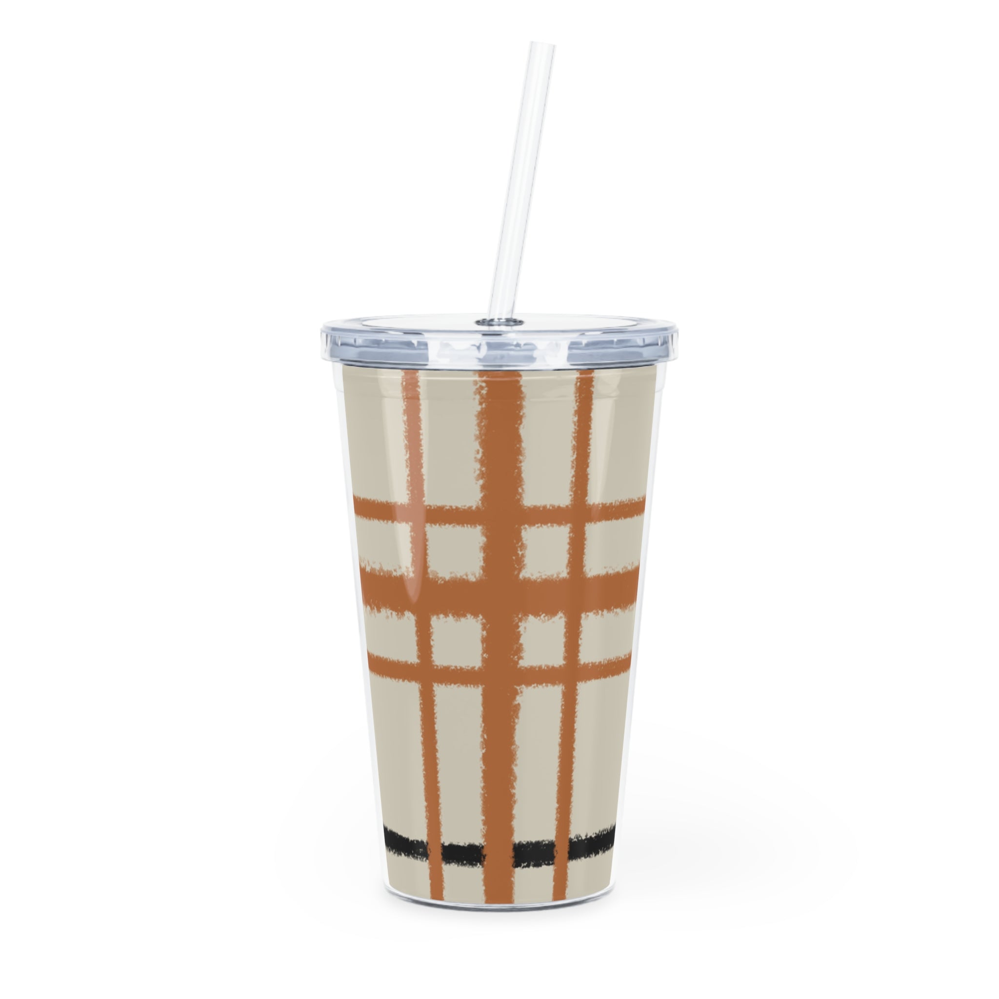 JAKKOUTTHEBXX Tan and Orange Plaid Plastic Tumbler 2025
