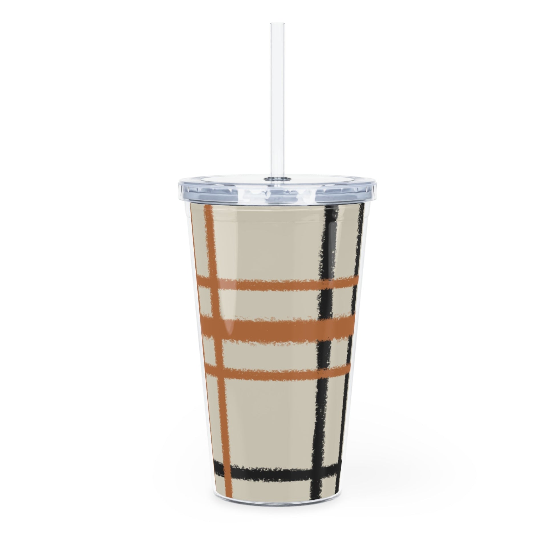 JAKKOUTTHEBXX Tan and Orange Plaid Plastic Tumbler 2025