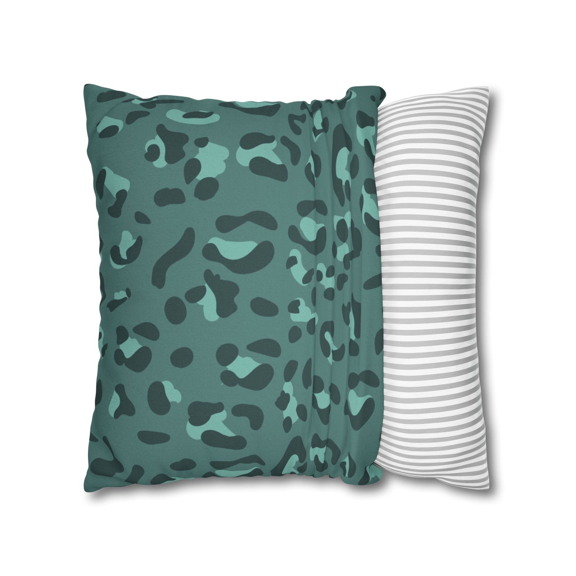 Teal and Dark Green Leopard Print Throw Pillow, Artsulli - Art is Long, Life is Short, Home Decor, , , , , , , 
