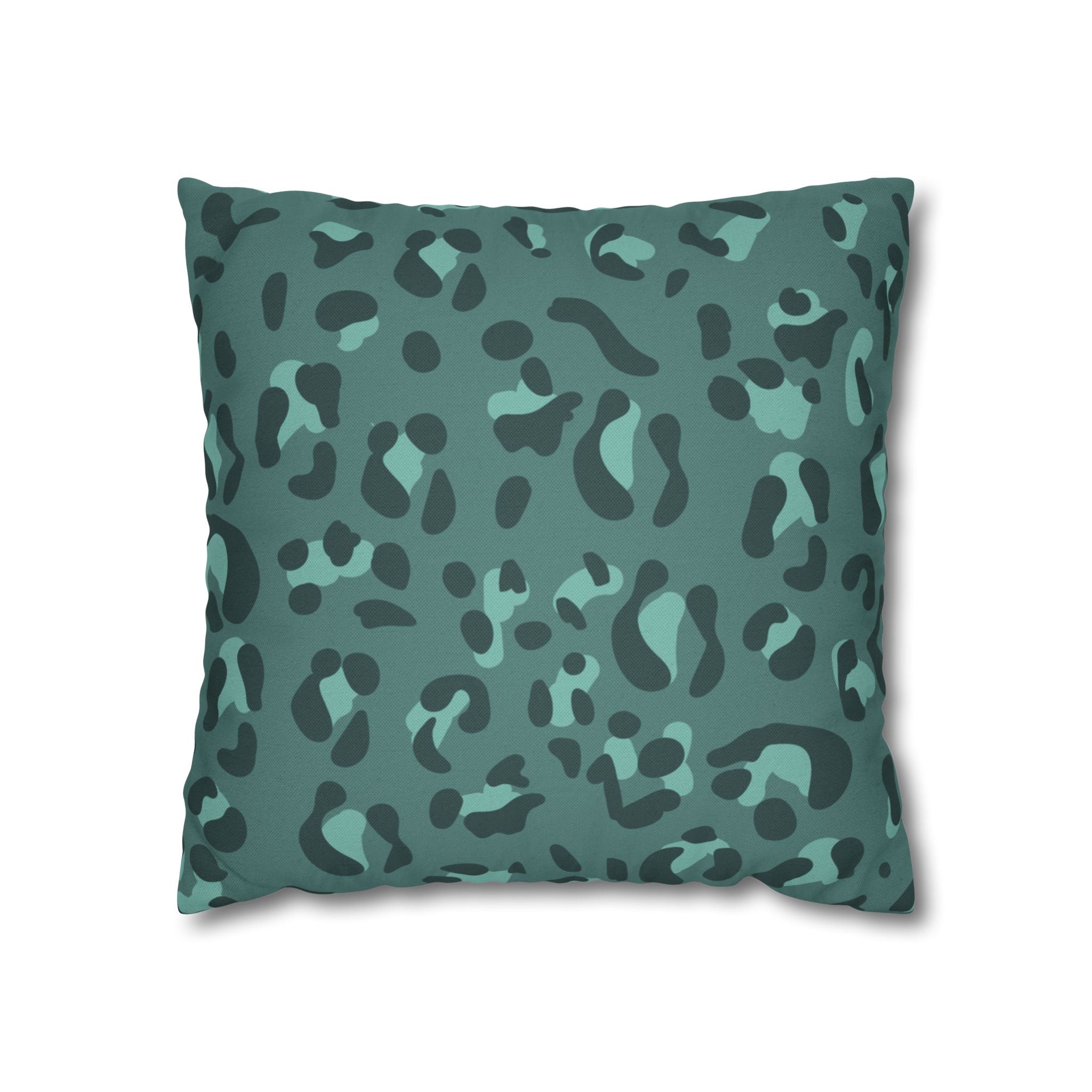 Teal and Dark Green Leopard Print Throw Pillow, Artsulli - Art is Long, Life is Short, Home Decor, Size, 16" × 16", , , , , 74598477098312667363