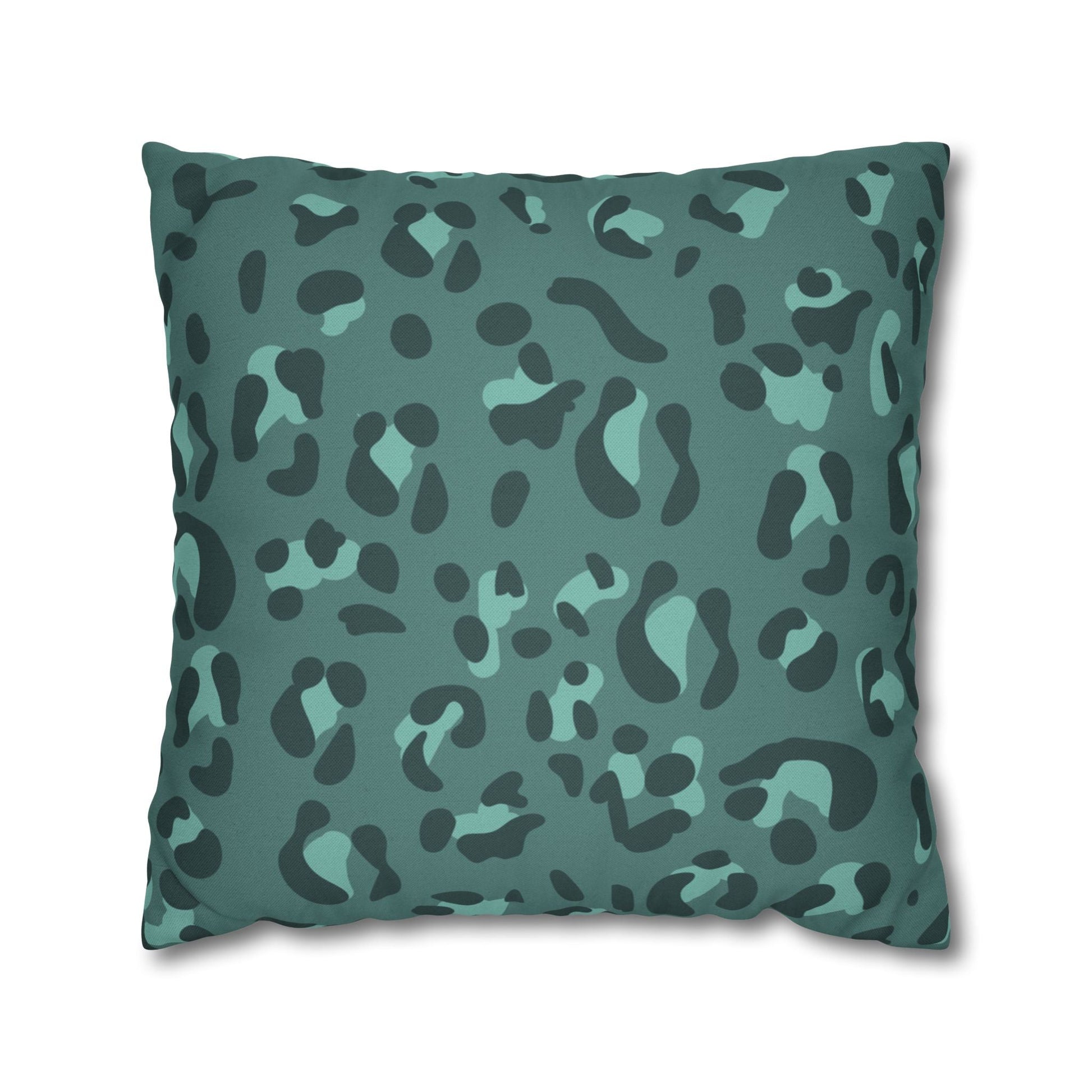 Teal and Dark Green Leopard Print Throw Pillow, Artsulli - Art is Long, Life is Short, Home Decor, Size, 20" × 20", , , , , 27417514774437987145
