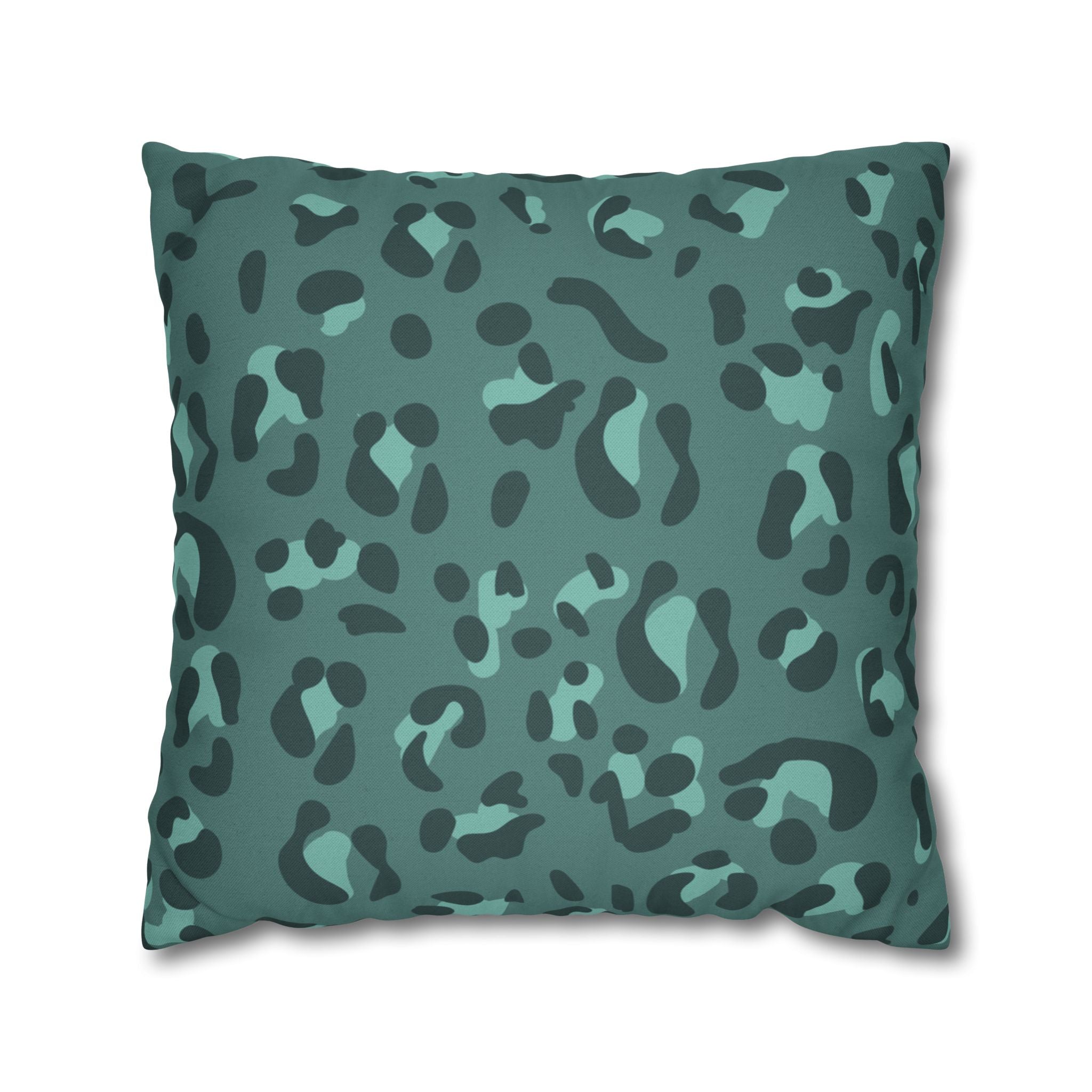 Teal and Dark Green Leopard Print Throw Pillow, Artsulli - Art is Long, Life is Short, Home Decor, Size, 20" × 20", , , , , 27417514774437987145
