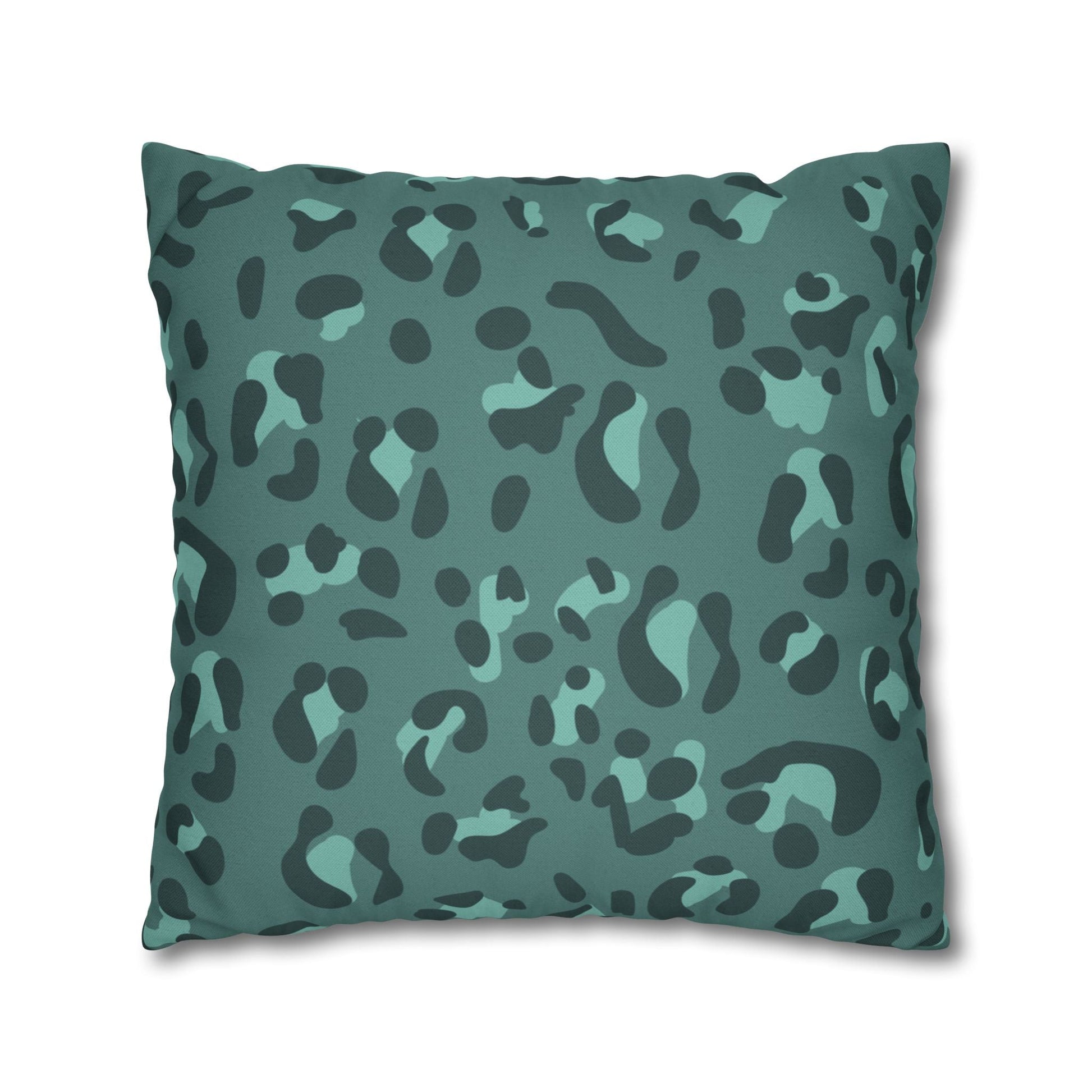Teal and Dark Green Leopard Print Throw Pillow, Artsulli - Art is Long, Life is Short, Home Decor, , , , , , , 