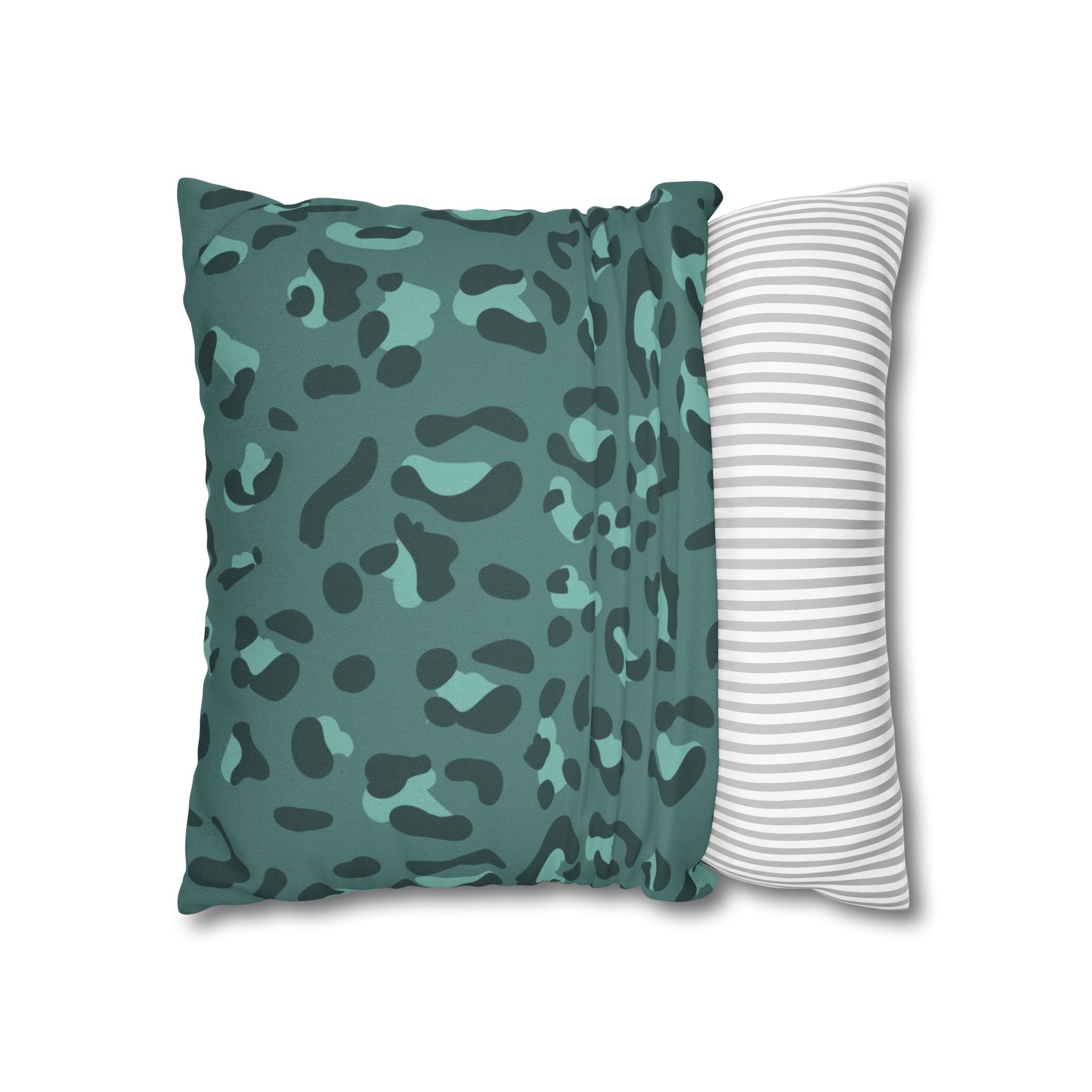 Teal and Dark Green Leopard Print Throw Pillow, Artsulli - Art is Long, Life is Short, Home Decor, , , , , , , 