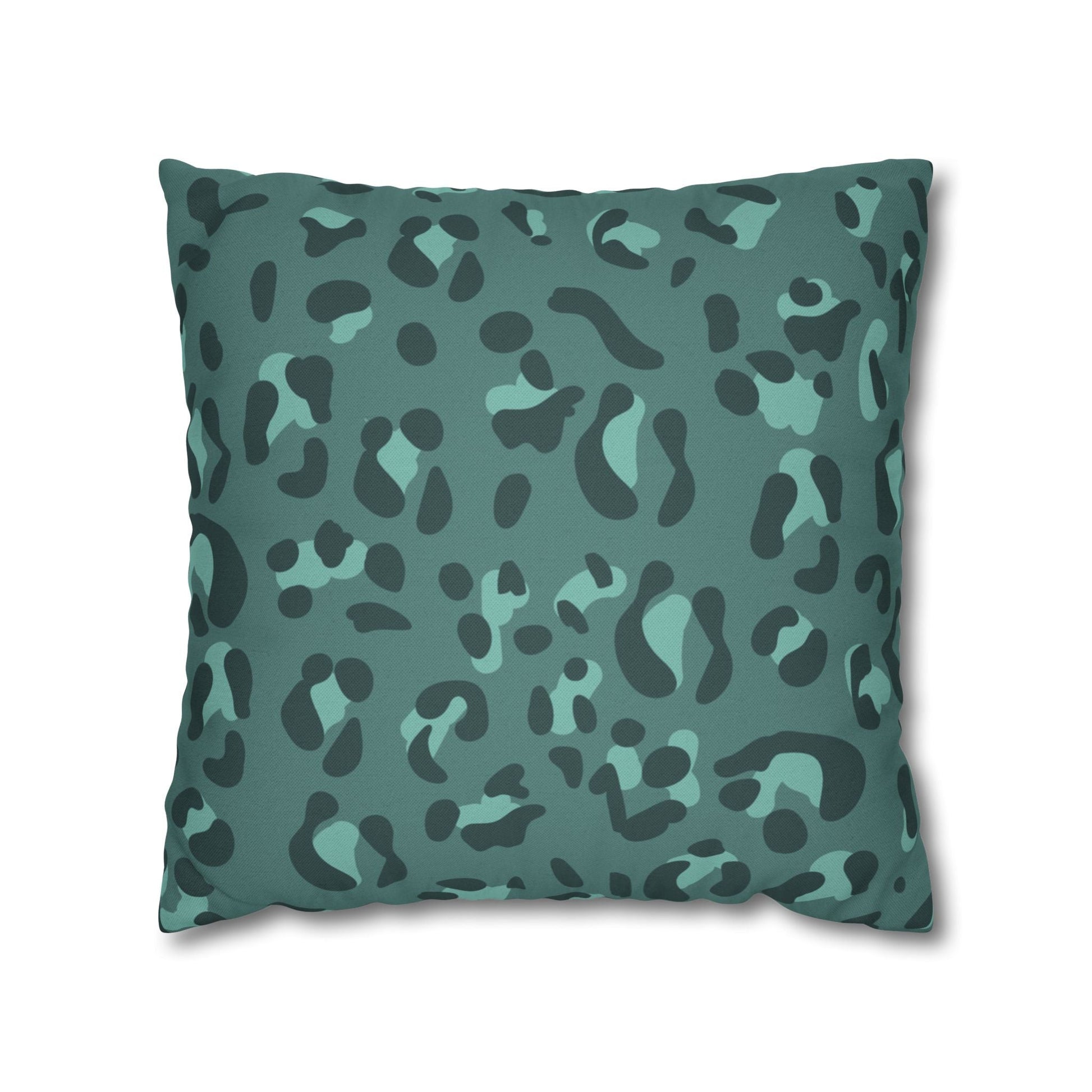 Teal and Dark Green Leopard Print Throw Pillow, Artsulli - Art is Long, Life is Short, Home Decor, Size, 18" × 18", , , , , 65896254289424543609