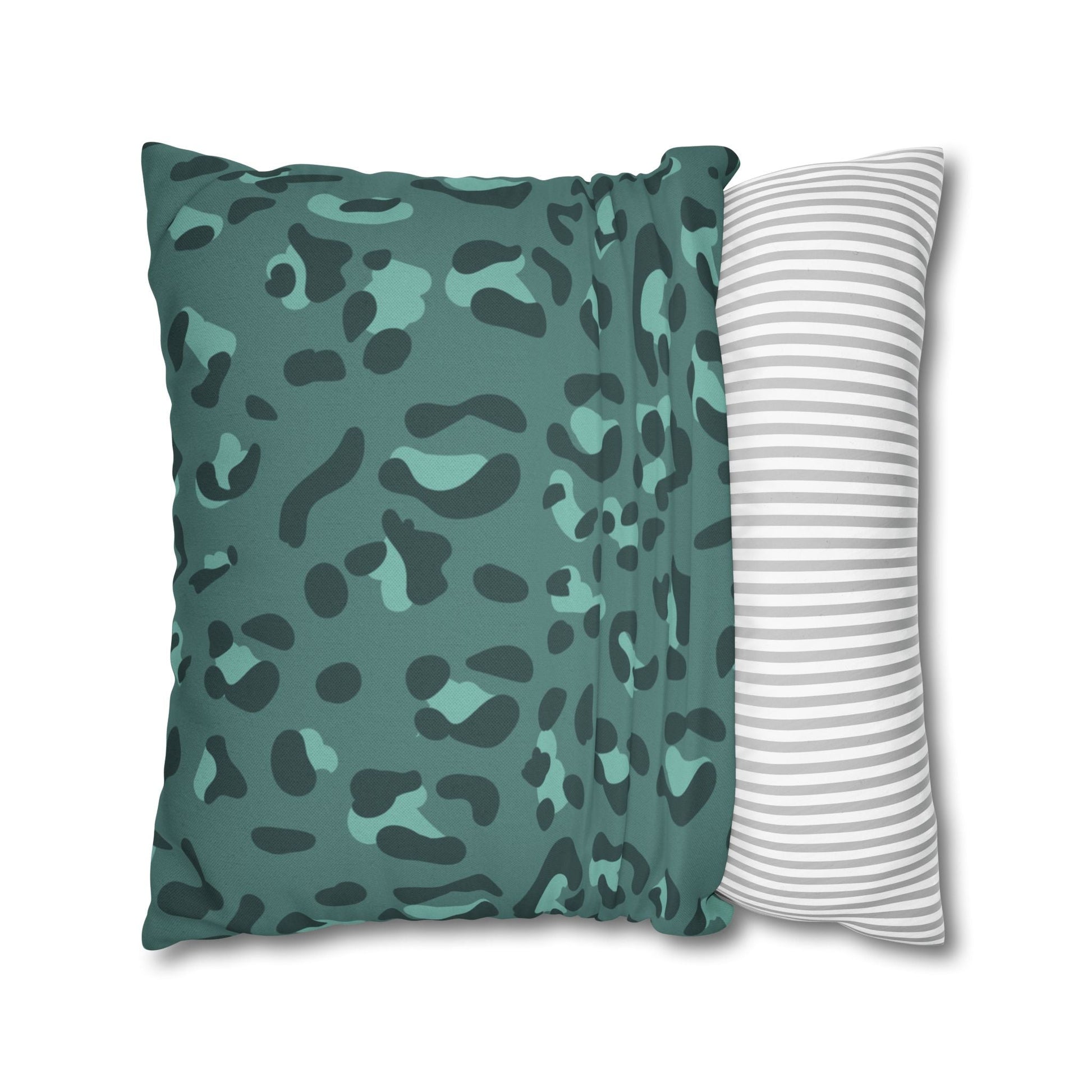 Teal and Dark Green Leopard Print Throw Pillow, Artsulli - Art is Long, Life is Short, Home Decor, , , , , , , 