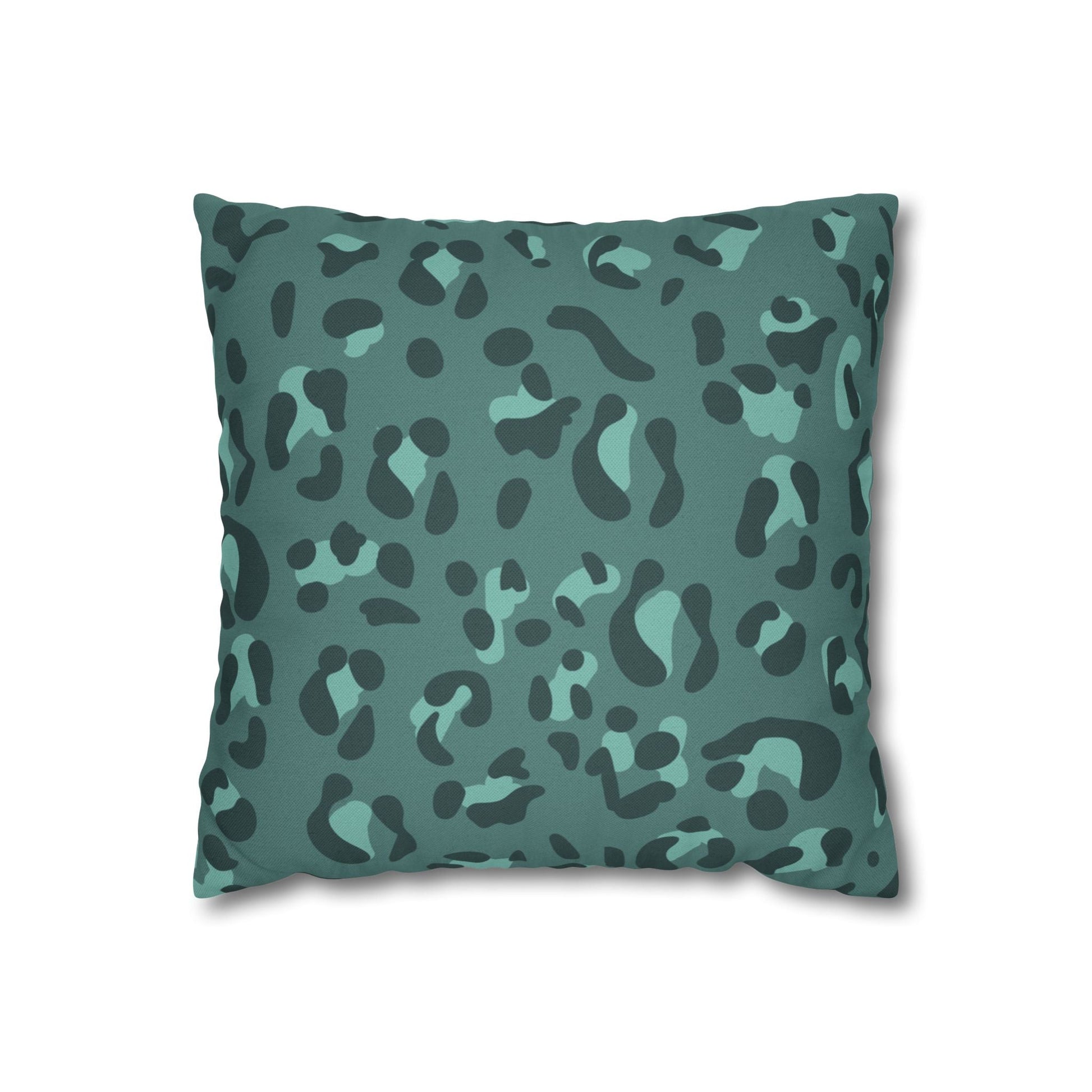Teal and Dark Green Leopard Print Throw Pillow, Artsulli - Art is Long, Life is Short, Home Decor, Size, 14" × 14", , , , , 33813911584877183127
