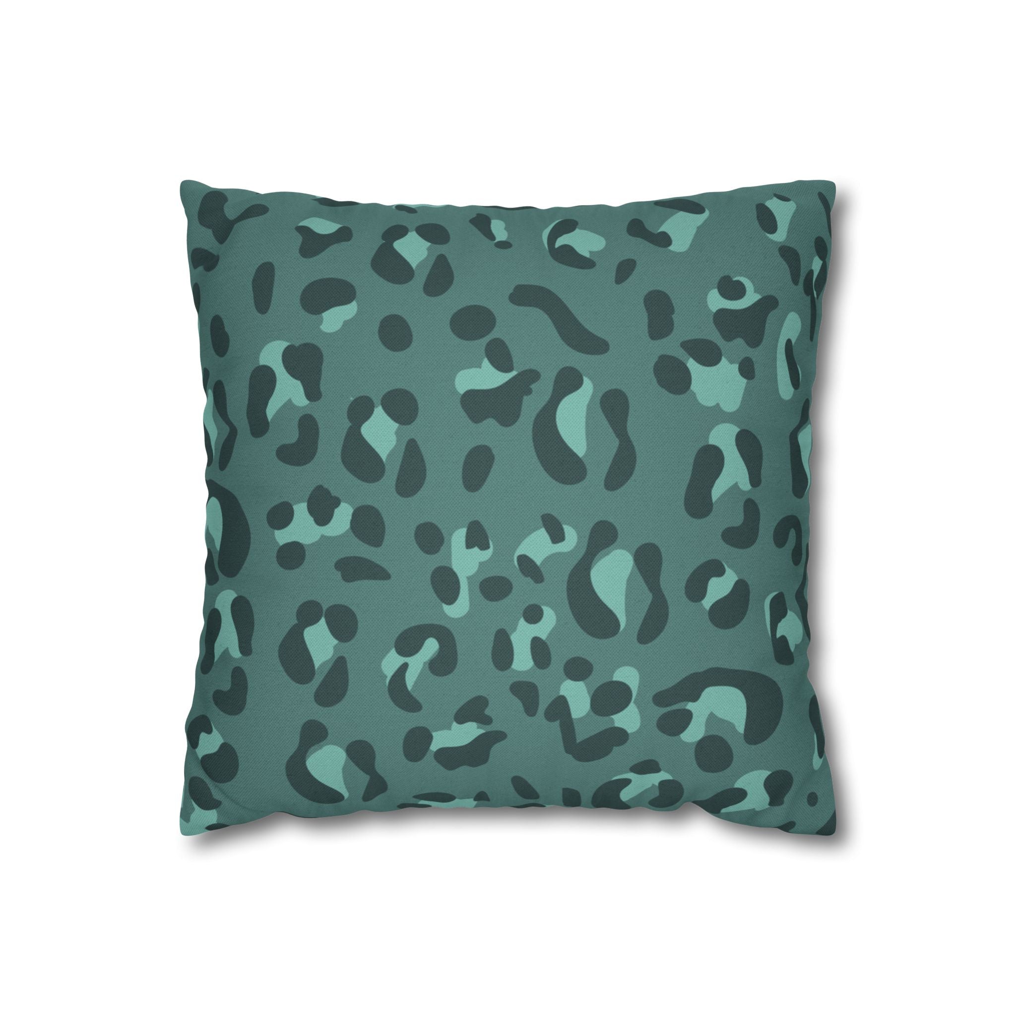 Teal and Dark Green Leopard Print Throw Pillow, Artsulli - Art is Long, Life is Short, Home Decor, Size, 14" × 14", , , , , 33813911584877183127