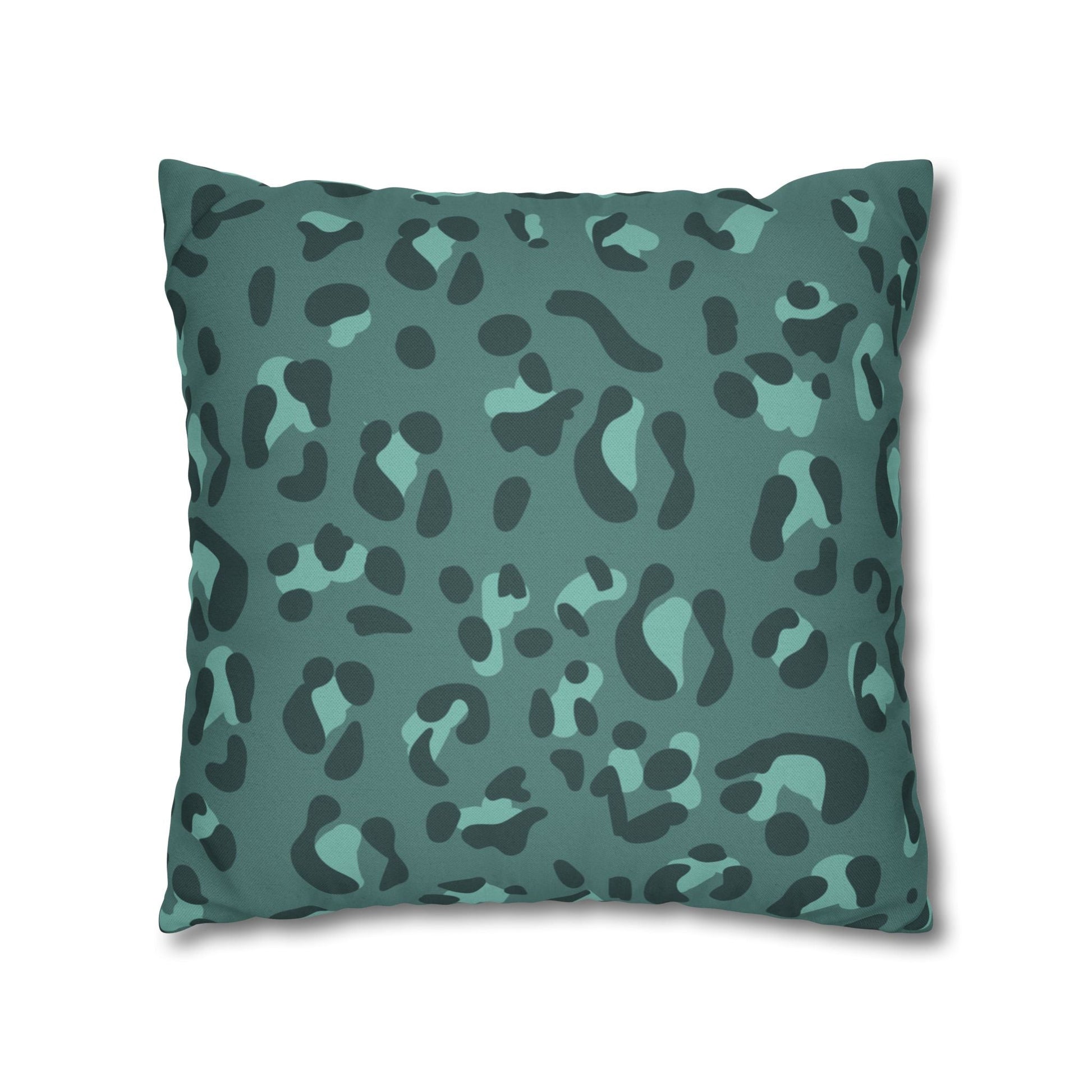 Teal and Dark Green Leopard Print Throw Pillow, Artsulli - Art is Long, Life is Short, Home Decor, , , , , , , 