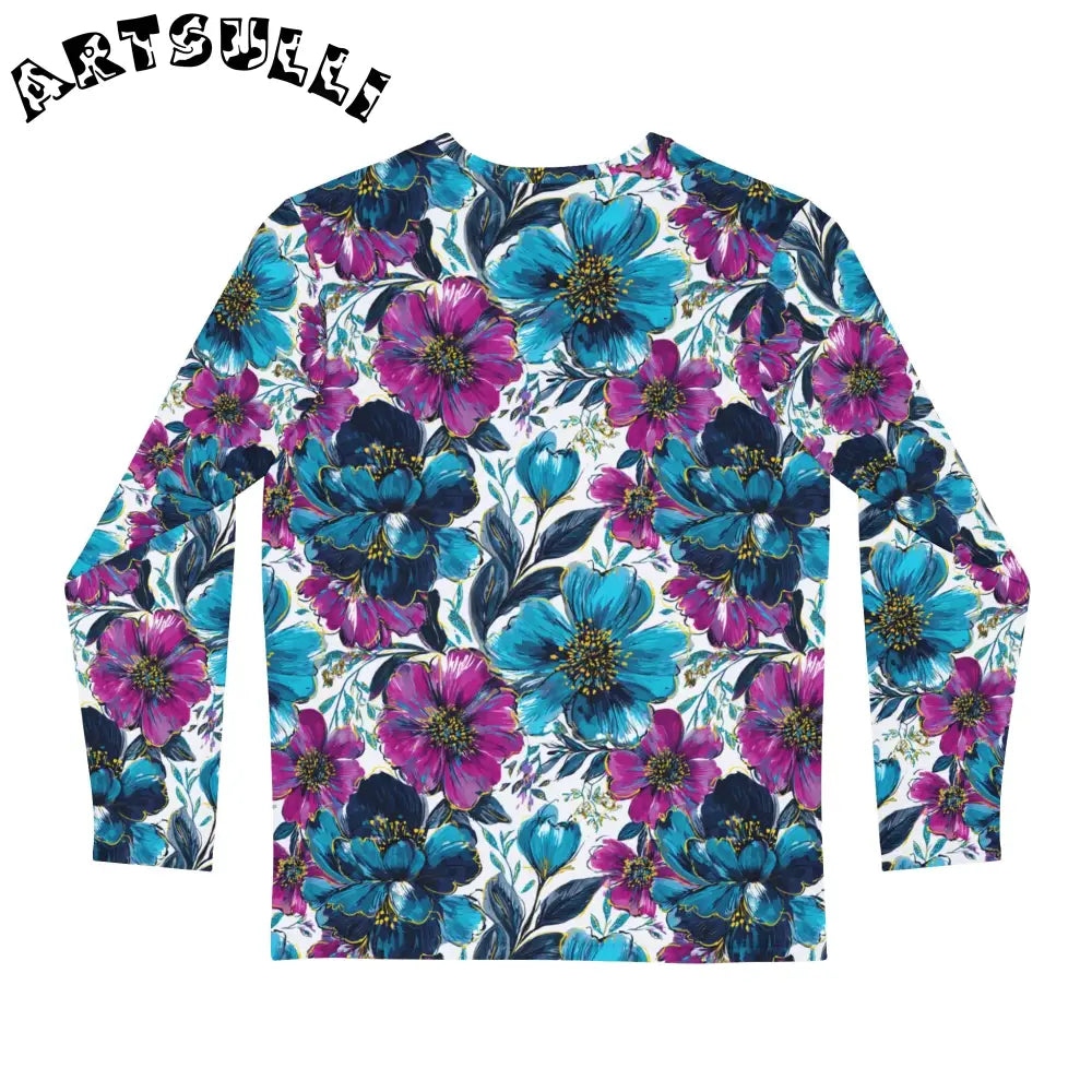 Teal and Magenta Floral Long Sleeve Shirt, Artsulli - Art is Long, Life is Short, All Over Prints, , , , , , , 
