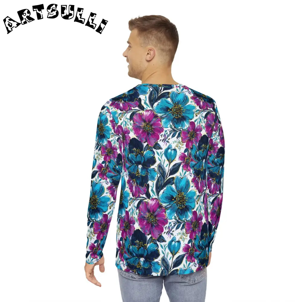 Teal and Magenta Floral Long Sleeve Shirt, Artsulli - Art is Long, Life is Short, All Over Prints, , , , , , , 