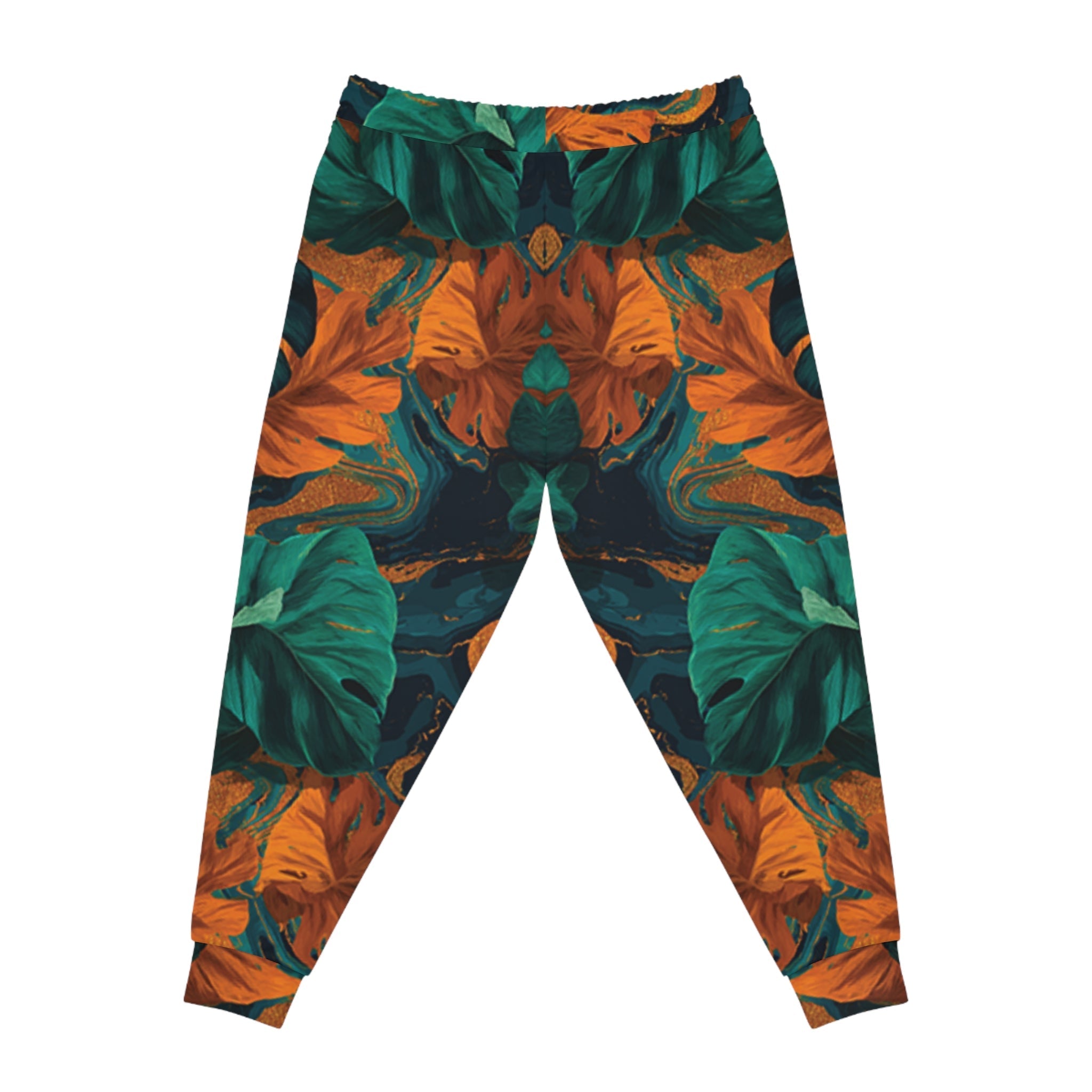 Teal and Orange Tropical Leaf Joggers, Artsulli - Art is Long, Life is Short, All Over Prints, , , , , , , 
