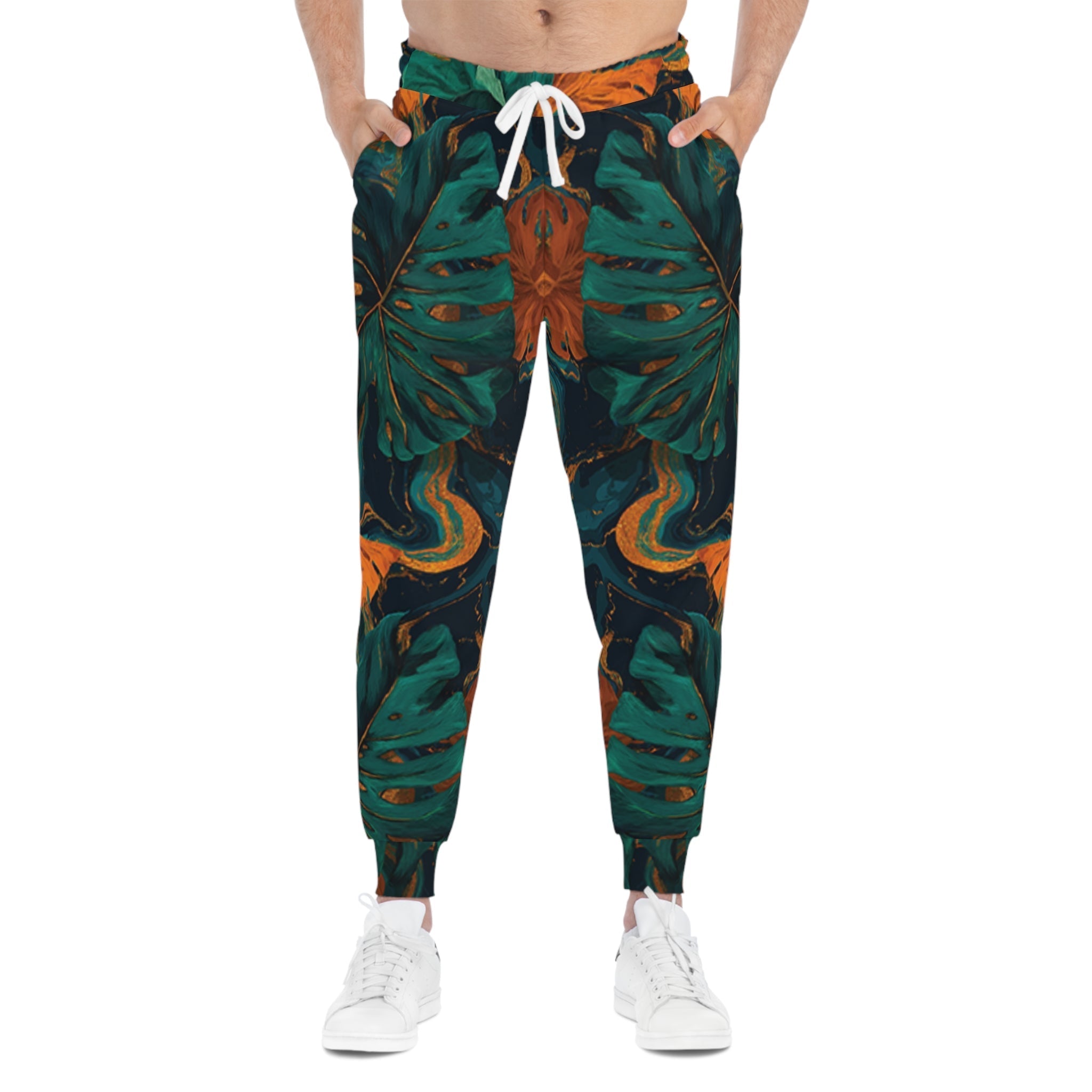 Teal and Orange Tropical Leaf Joggers, Artsulli - Art is Long, Life is Short, All Over Prints, , , , , , , 