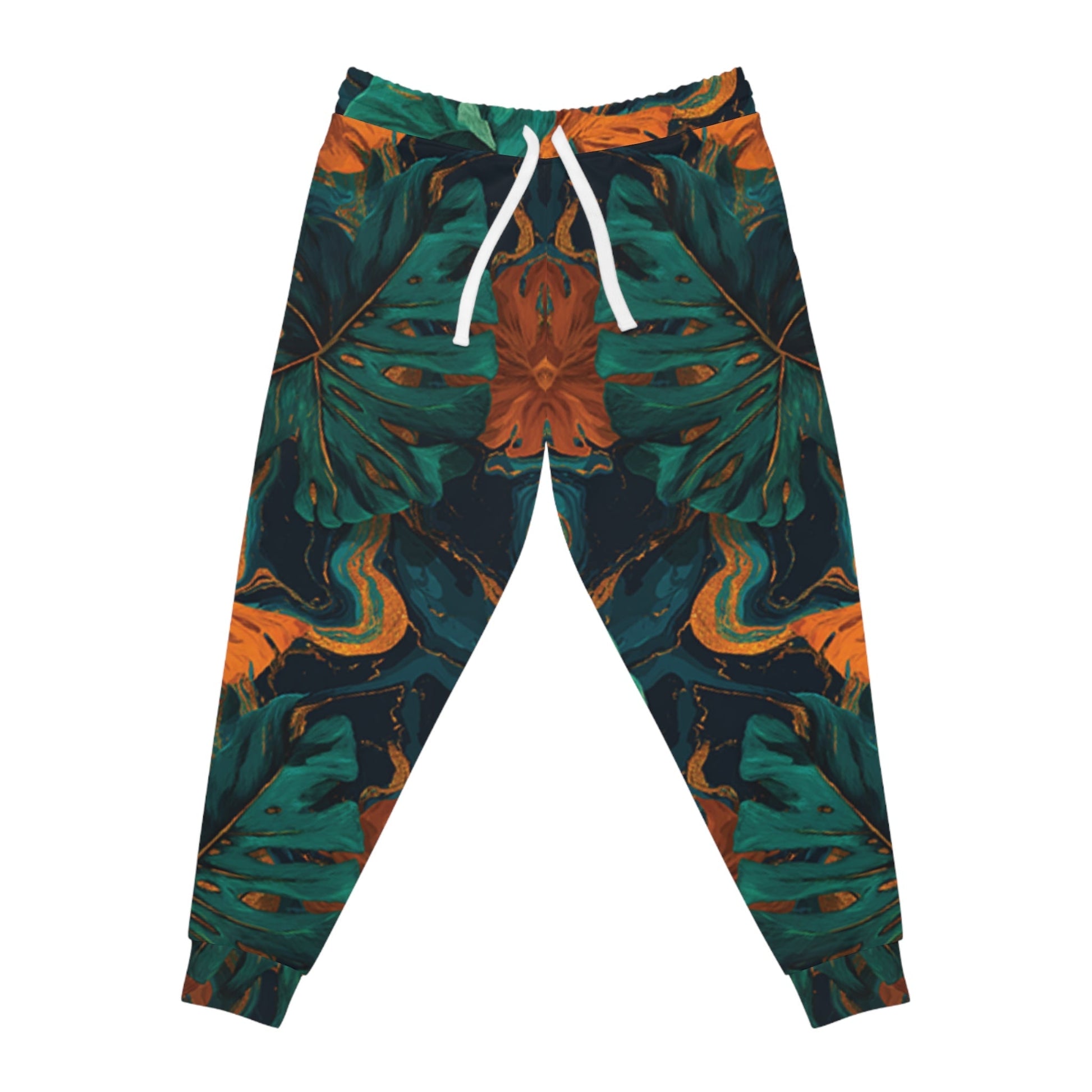 Teal and Orange Tropical Leaf Joggers, Artsulli - Art is Long, Life is Short, All Over Prints, Size, S, Color, Seam thread color automatically matched to design, , , 19901502367025070612