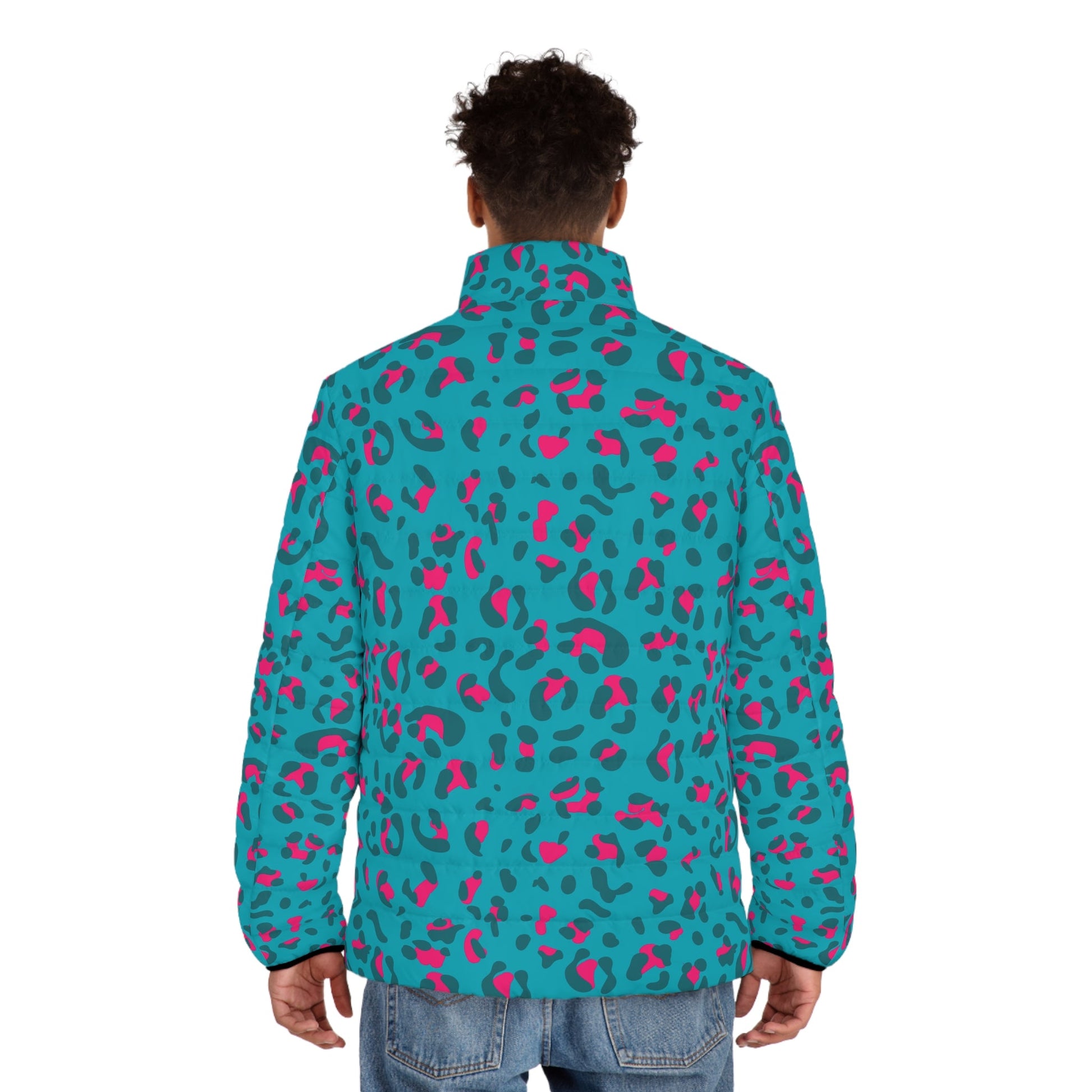 JAKKOUTTHEBXX Teal and Pink Leopard Print Puffer Jacket 2025