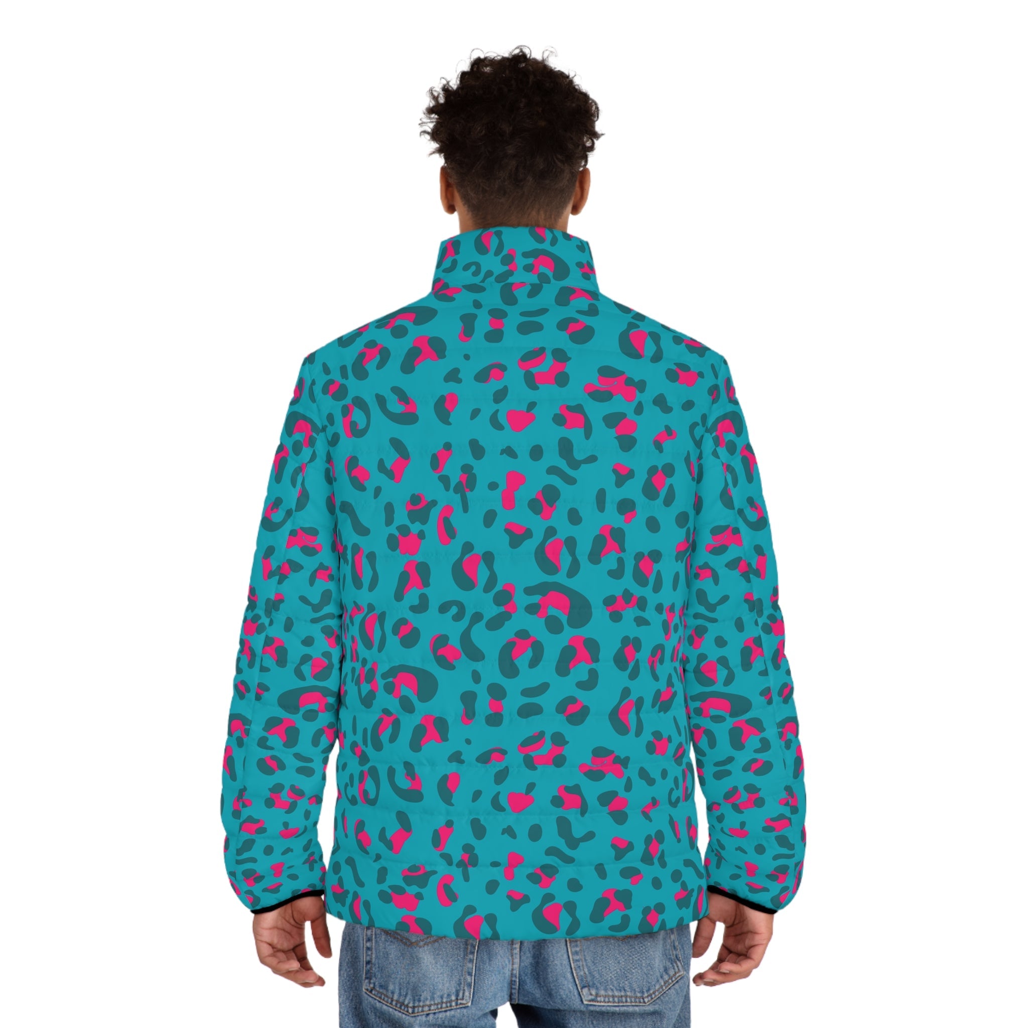 JAKKOUTTHEBXX Teal and Pink Leopard Print Puffer Jacket 2025