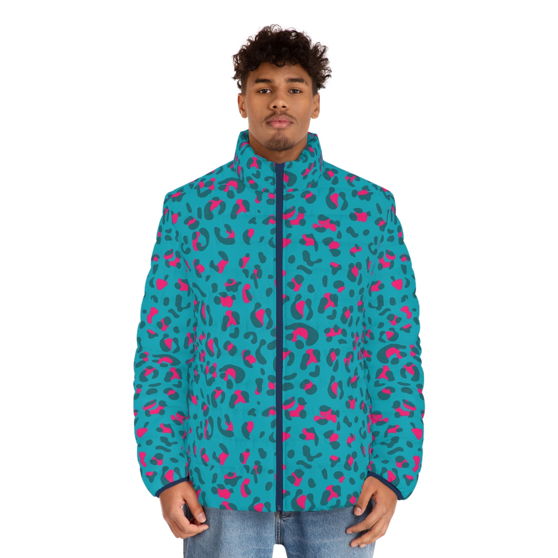 JAKKOUTTHEBXX Teal and Pink Leopard Print Puffer Jacket 2025