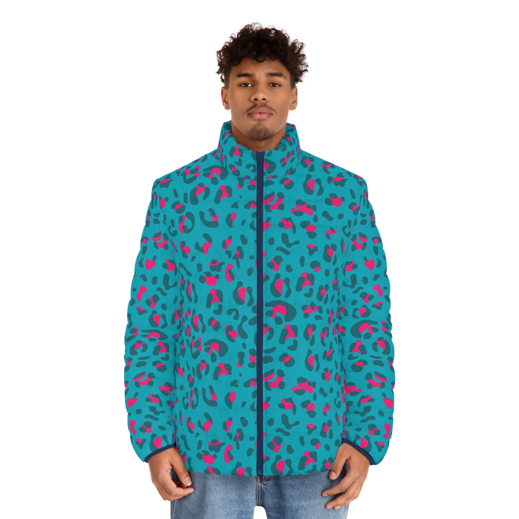 JAKKOUTTHEBXX Teal and Pink Leopard Print Puffer Jacket 2025