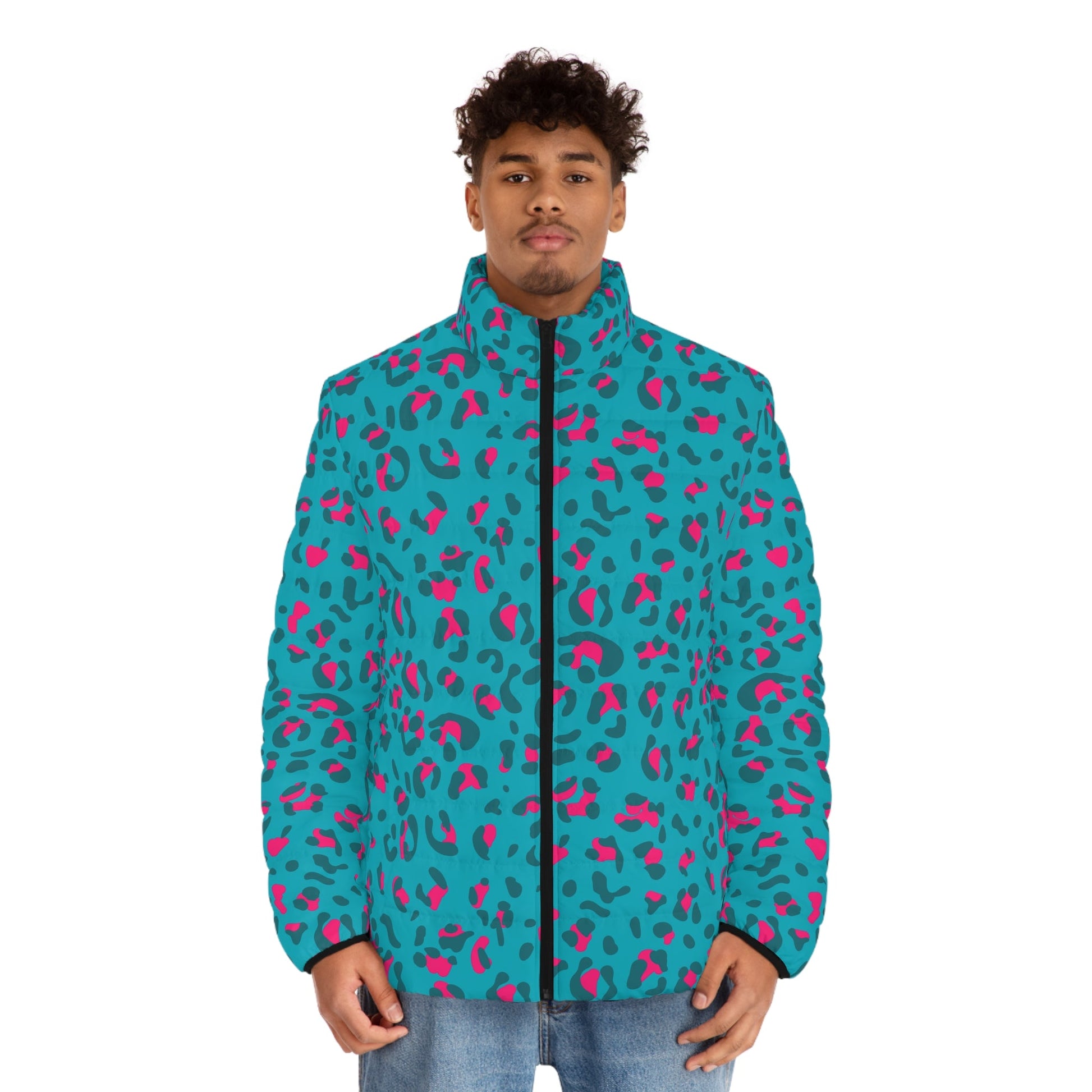 JAKKOUTTHEBXX Teal and Pink Leopard Print Puffer Jacket 2025