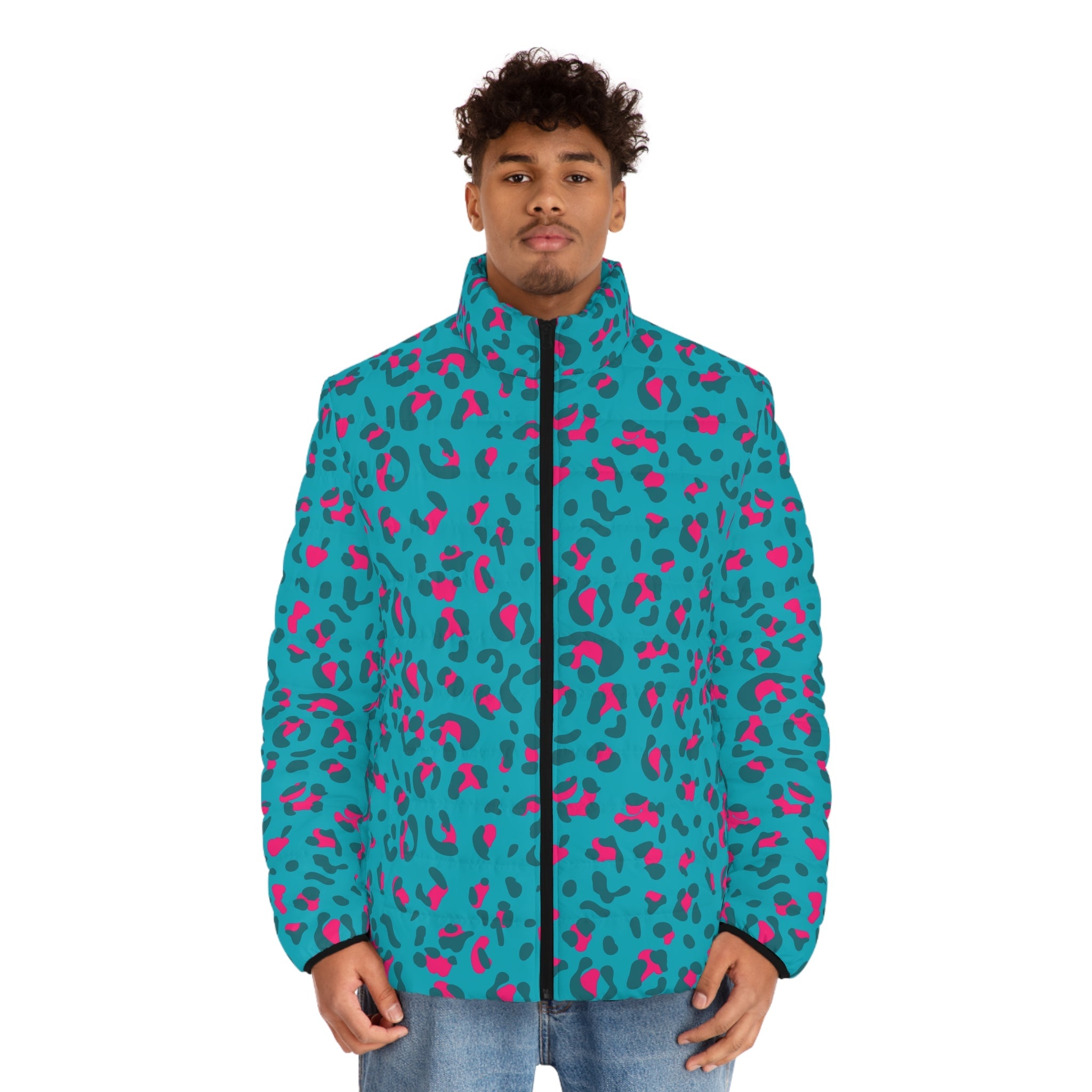 JAKKOUTTHEBXX Teal and Pink Leopard Print Puffer Jacket 2025
