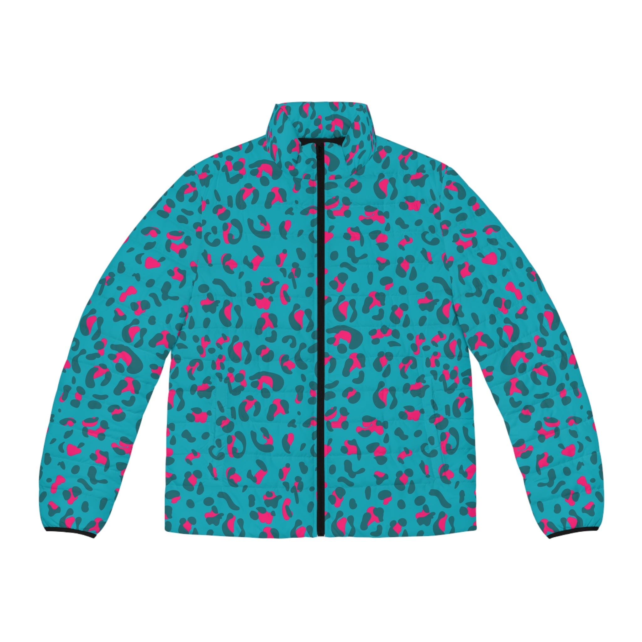 JAKKOUTTHEBXX Teal and Pink Leopard Print Puffer Jacket 2025