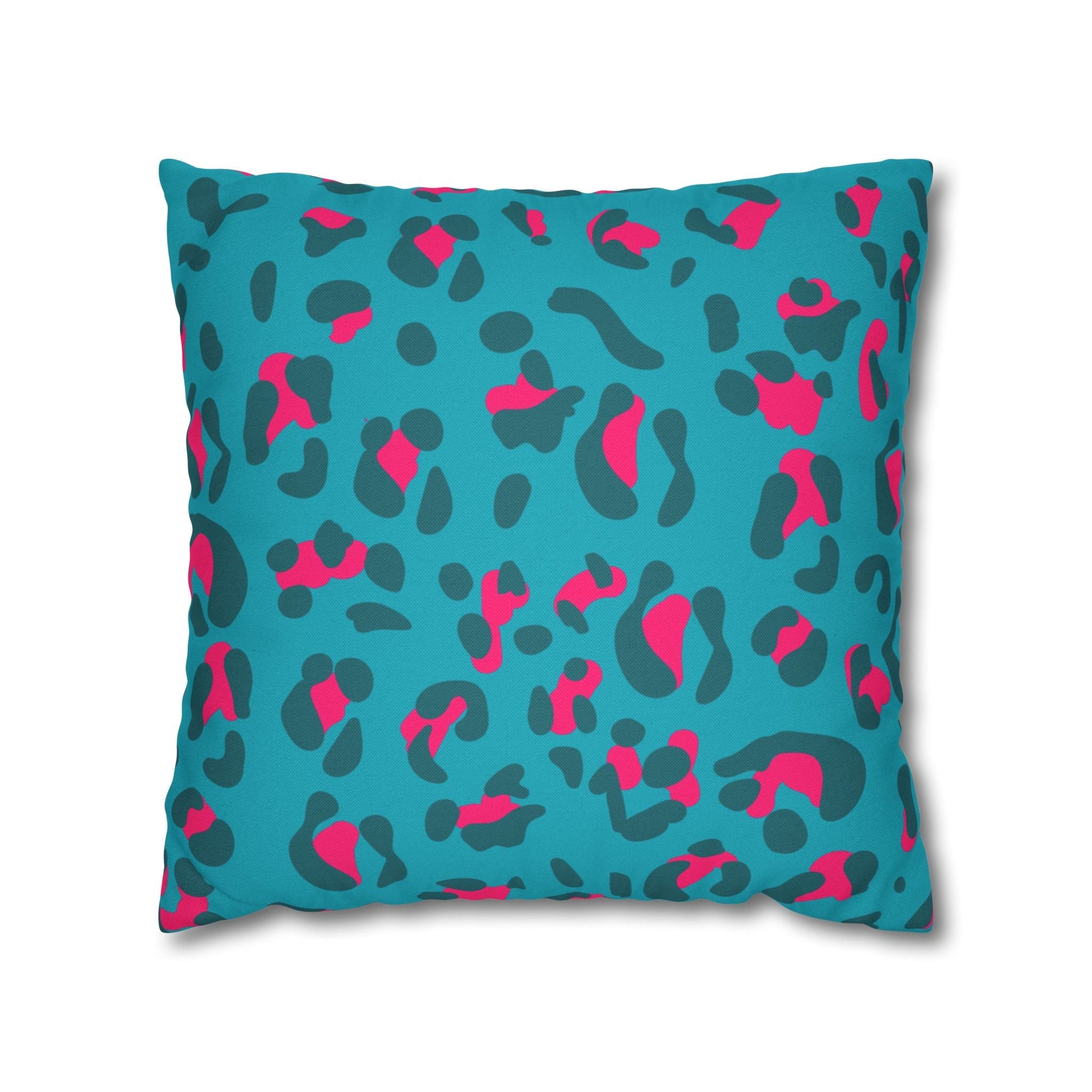 Teal and Pink Leopard Print Throw Pillow, Artsulli - Art is Long, Life is Short, Home Decor, Size, 18" × 18", , , , , 18881931122452973085