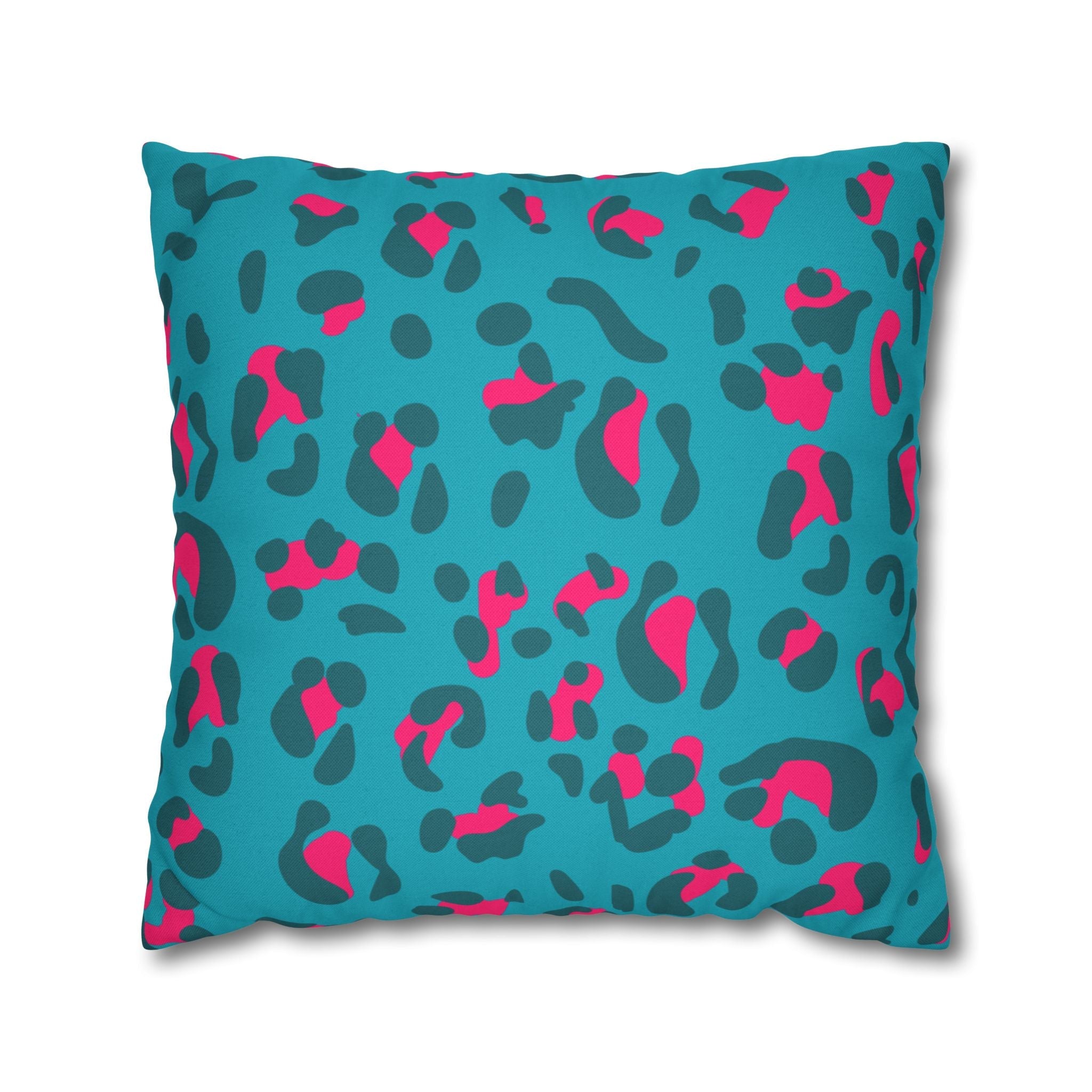 Teal and Pink Leopard Print Throw Pillow, Artsulli - Art is Long, Life is Short, Home Decor, Size, 20" × 20", , , , , 13058224143200265064