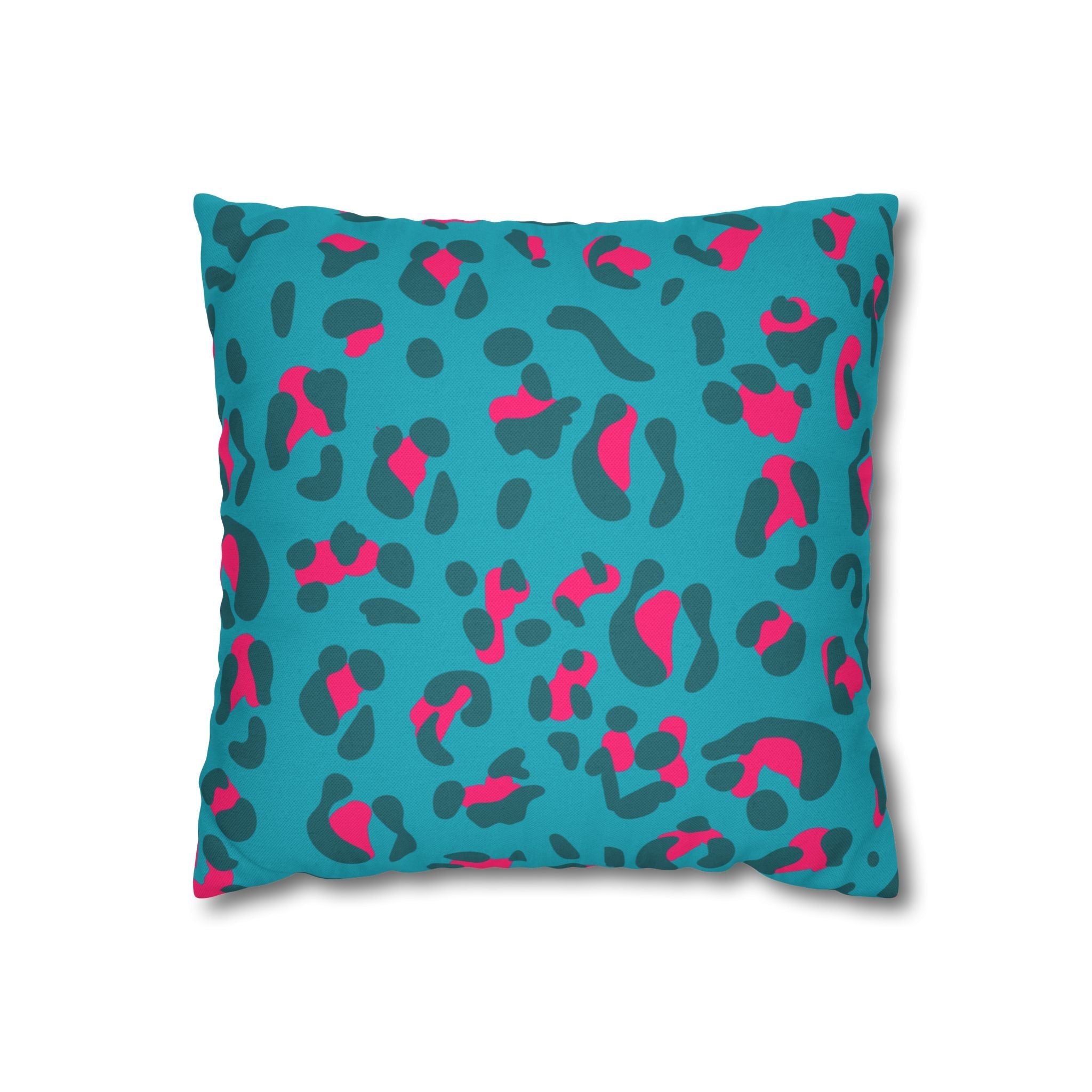 Teal and Pink Leopard Print Throw Pillow, Artsulli - Art is Long, Life is Short, Home Decor, Size, 14" × 14", , , , , 18463148012848242810