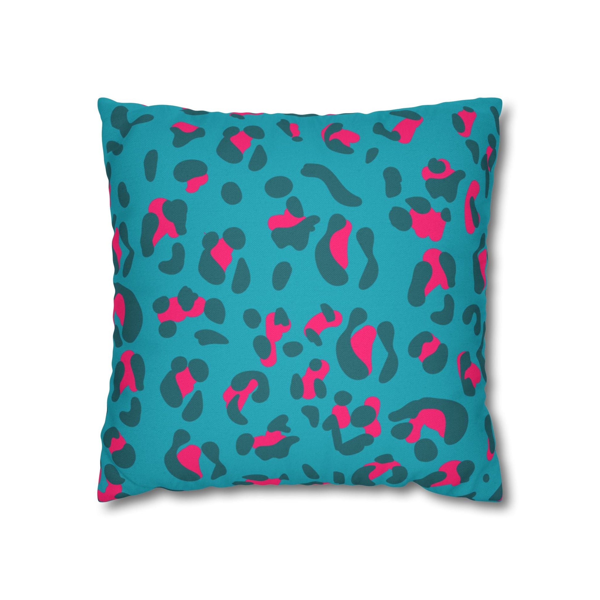 Teal and Pink Leopard Print Throw Pillow, Artsulli - Art is Long, Life is Short, Home Decor, Size, 16" × 16", , , , , 14860491102669880197