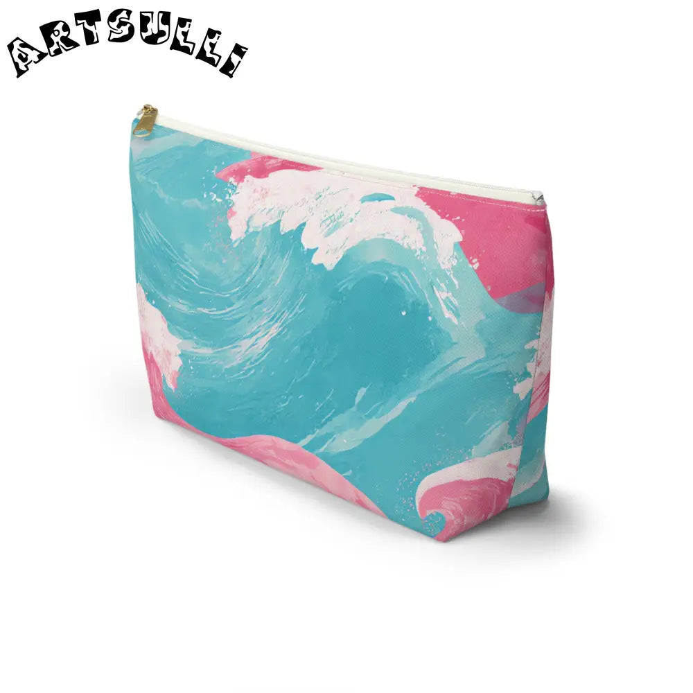 Teal and Pink Wave T-bottom Cosmetic Travel Bag, Artsulli - Art is Long, Life is Short, Bags, , , , , , , 