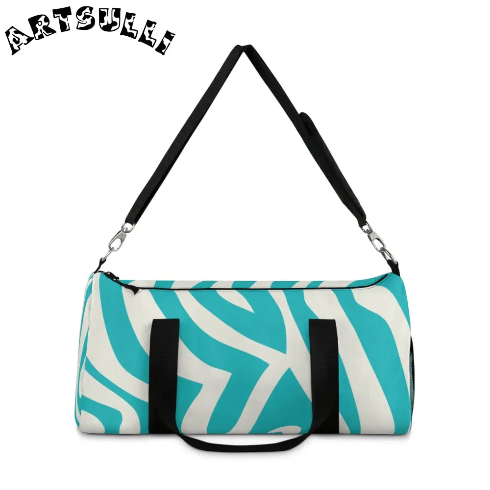 Teal and White Abstract Wave Custom-Printed Duffel Bag, Artsulli - Art is Long, Life is Short, Bags, , , , , , , 