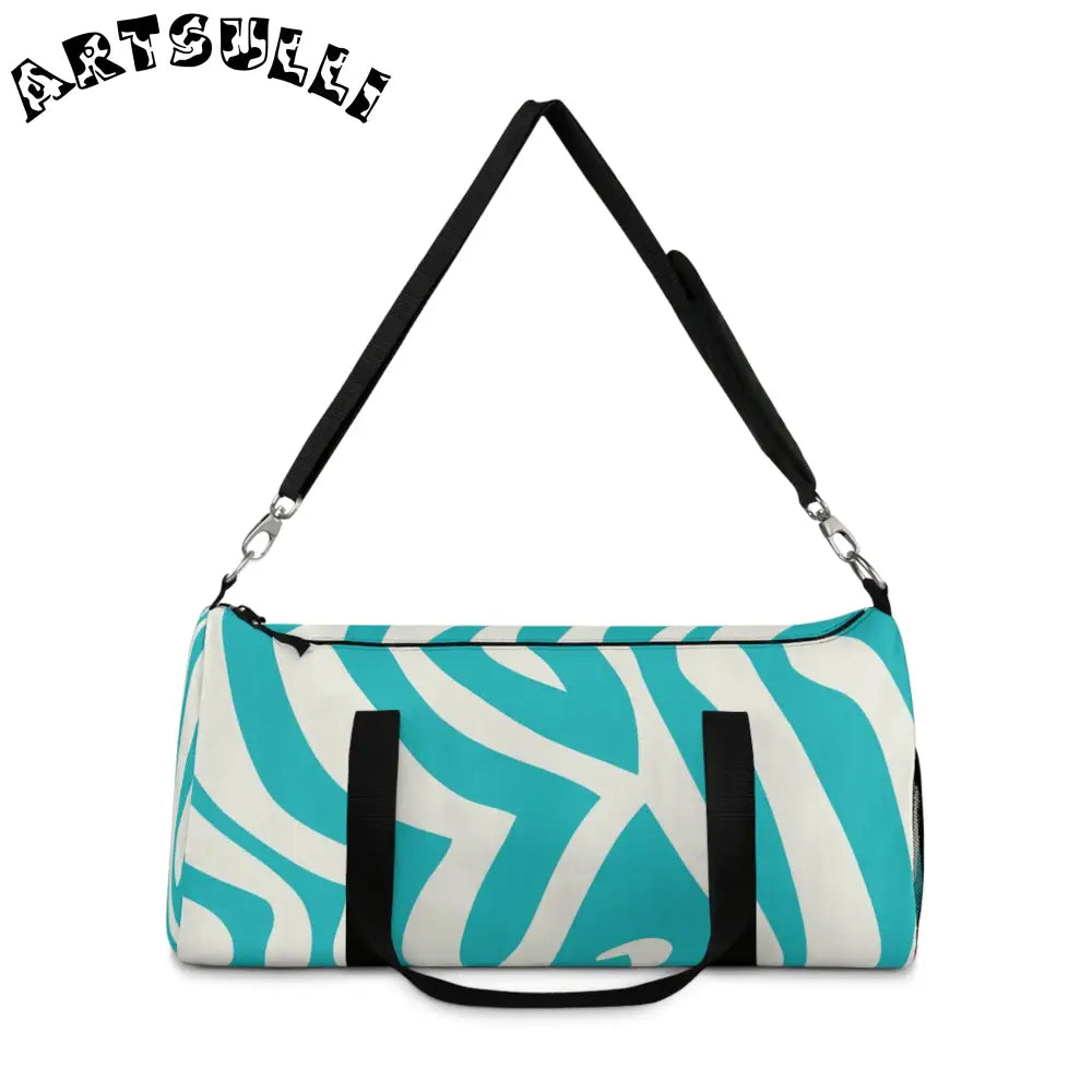 Teal and White Abstract Wave Custom-Printed Duffel Bag, Artsulli - Art is Long, Life is Short, Bags, , , , , , , 