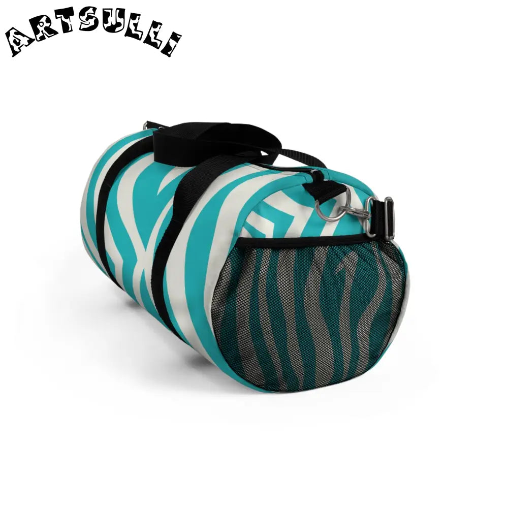 Teal and White Abstract Wave Custom-Printed Duffel Bag, Artsulli - Art is Long, Life is Short, Bags, , , , , , , 