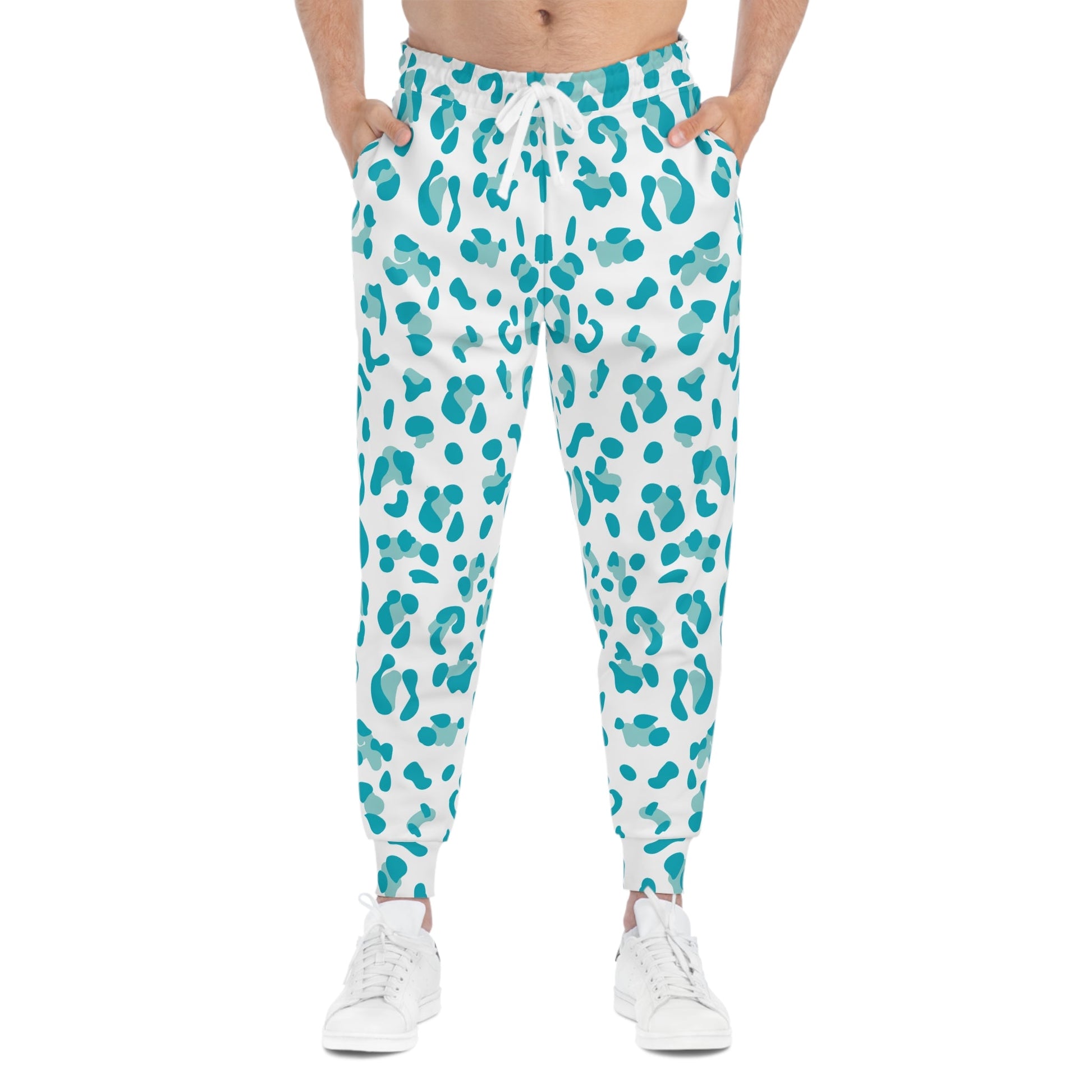 Teal and White Leopard Print Joggers, Artsulli - Art is Long, Life is Short, All Over Prints, , , , , , , 