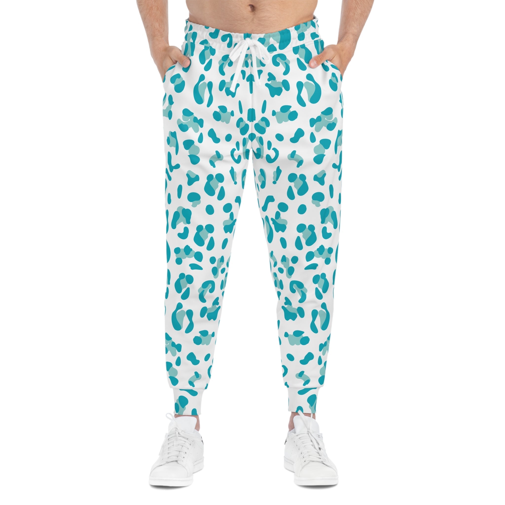Teal and White Leopard Print Joggers, Artsulli - Art is Long, Life is Short, All Over Prints, , , , , , , 