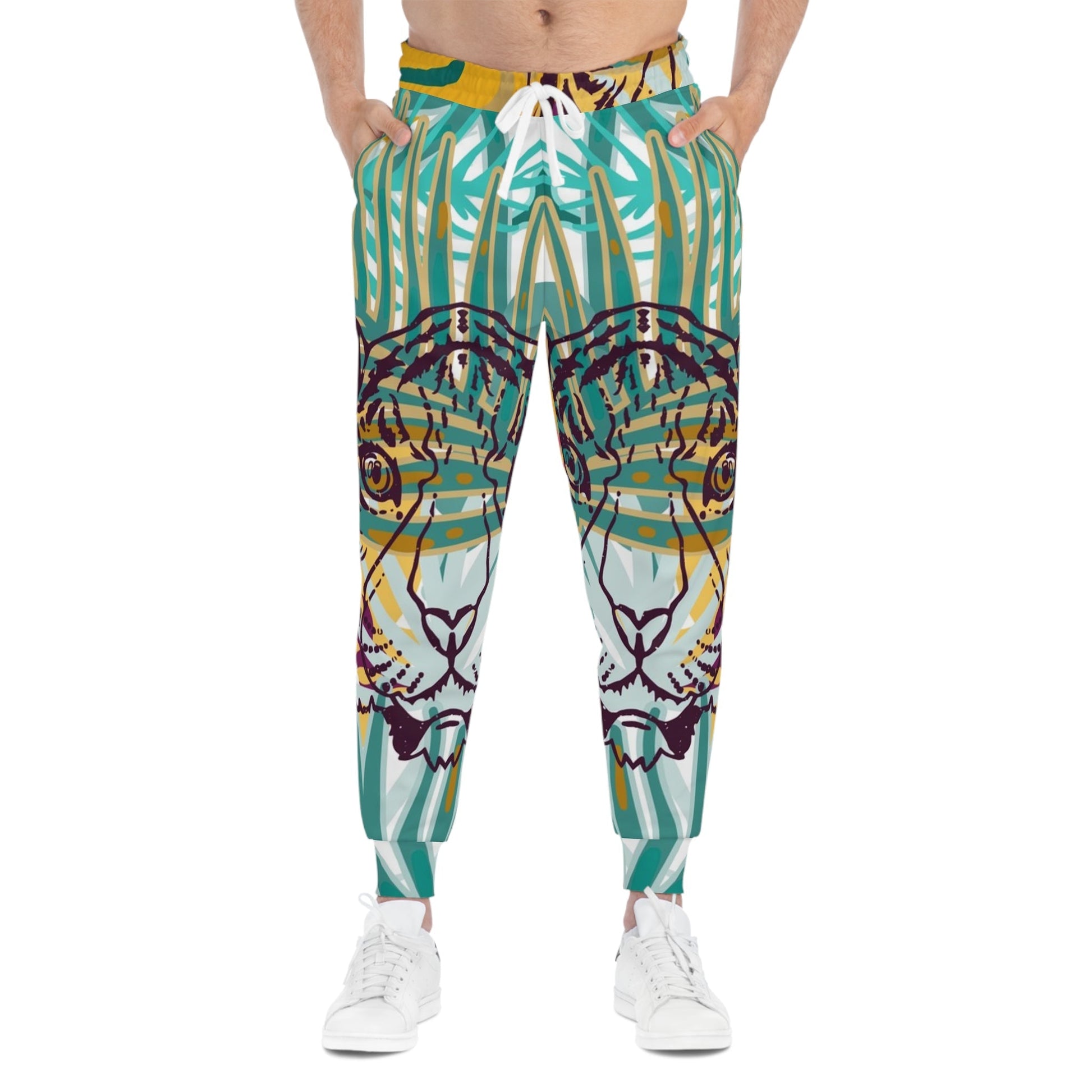 Printify Teal and Yellow Tiger Print Joggers 2025