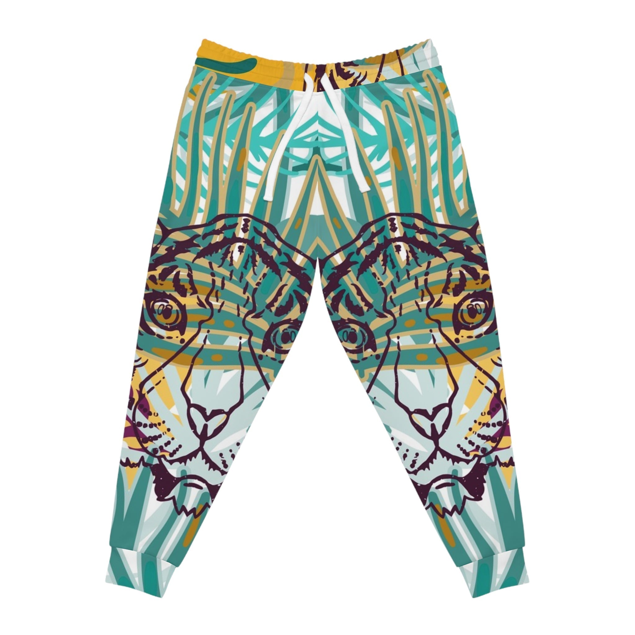 Printify Teal and Yellow Tiger Print Joggers 2025