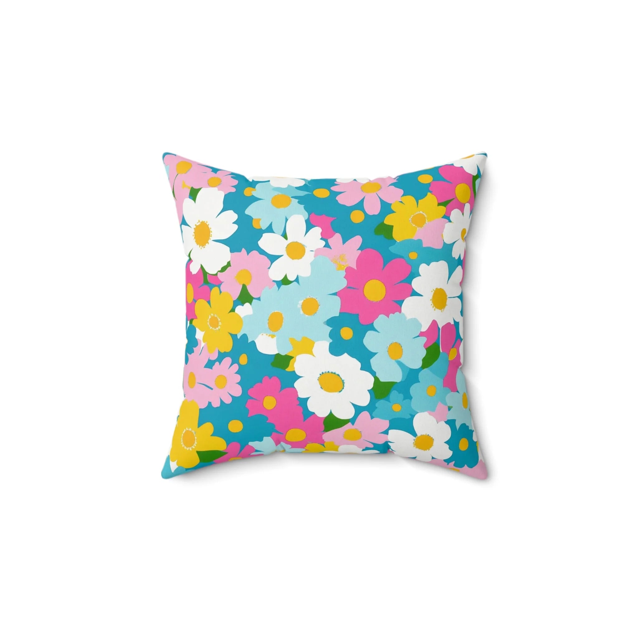 Teal Floral Spun Polyester Square Pillow, Artsulli - Art is Long, Life is Short, Home Decor, Size, 14" × 14", , , , , 54603037126697