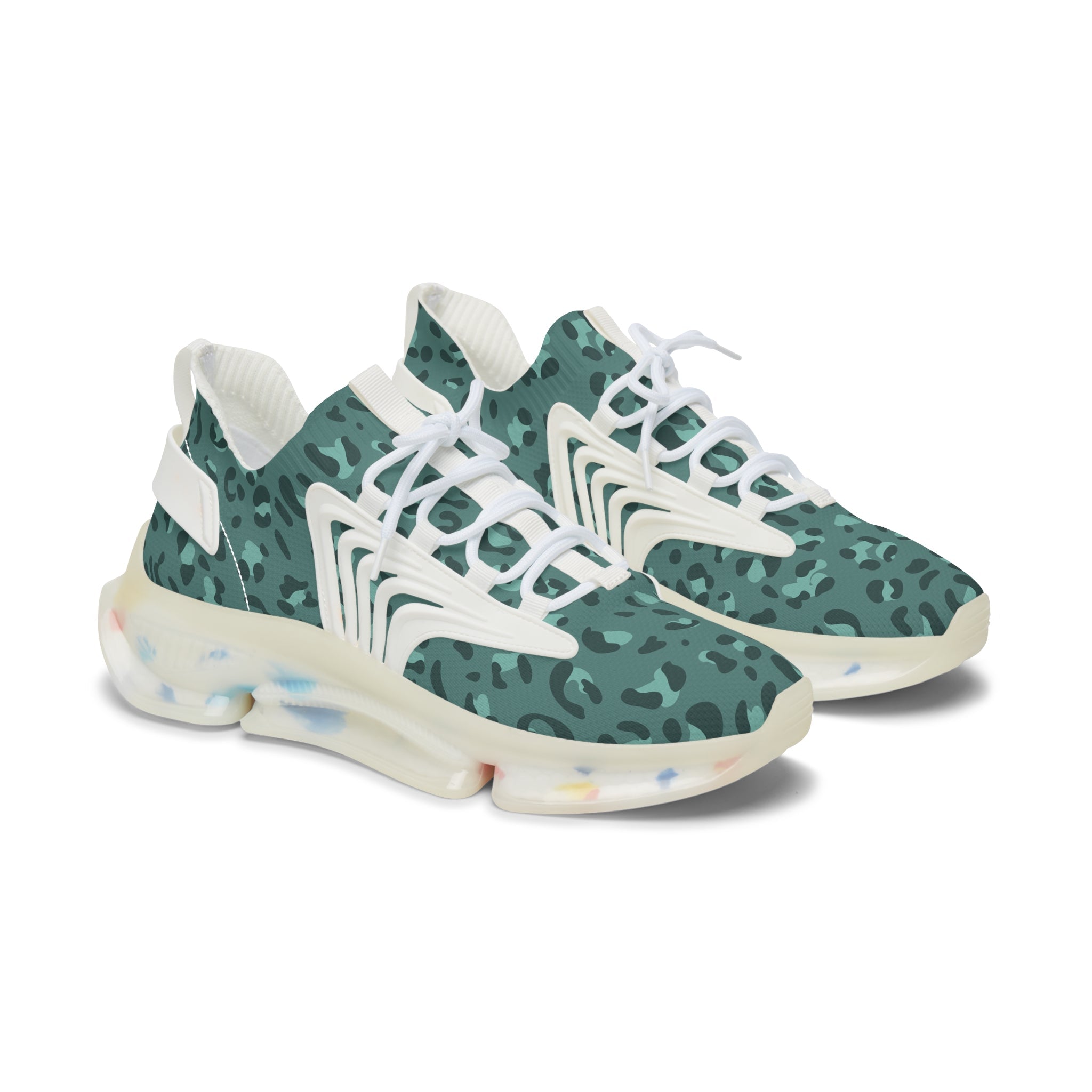 Teal Leopard Print Mesh Sneakers, Artsulli - Art is Long, Life is Short, Shoes, Color, White sole, Size, US 5.5, , , 10363969478328958292