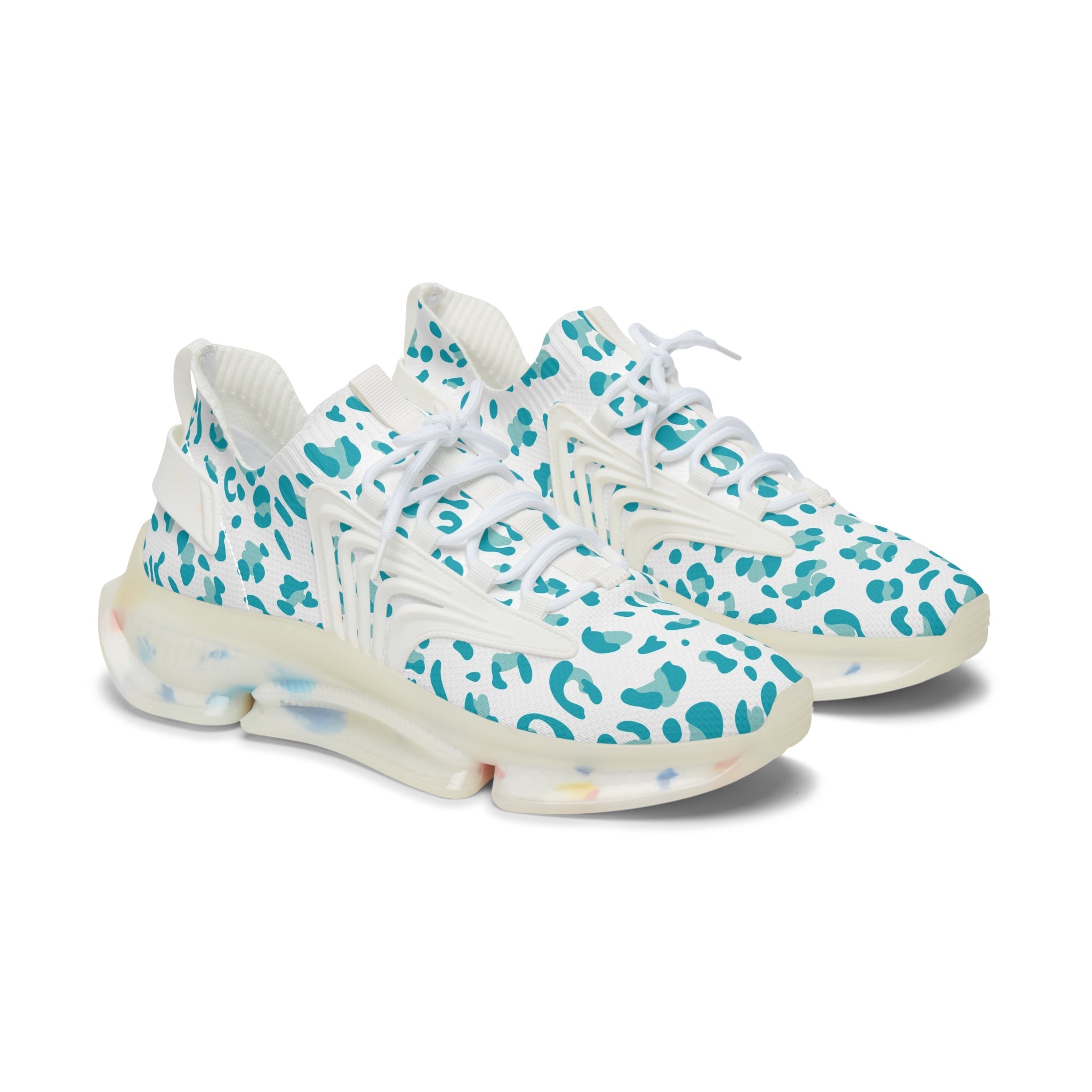 Teal Leopard Print Mesh Sneakers, Artsulli - Art is Long, Life is Short, Shoes, Color, White sole, Size, US 5.5, , , 26548222709195735965
