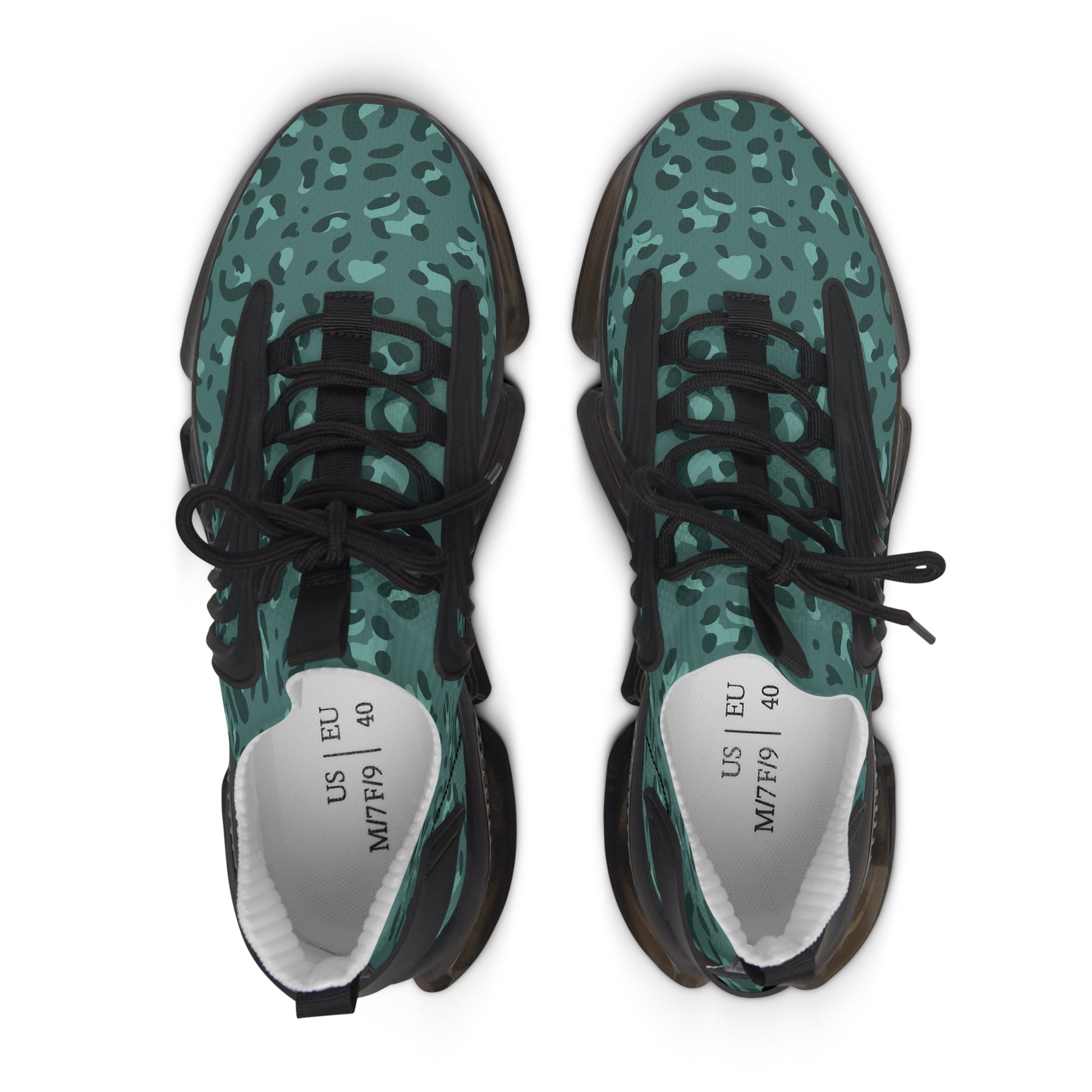 Teal Leopard Print Mesh Sneakers, Artsulli - Art is Long, Life is Short, Shoes, , , , , , , 