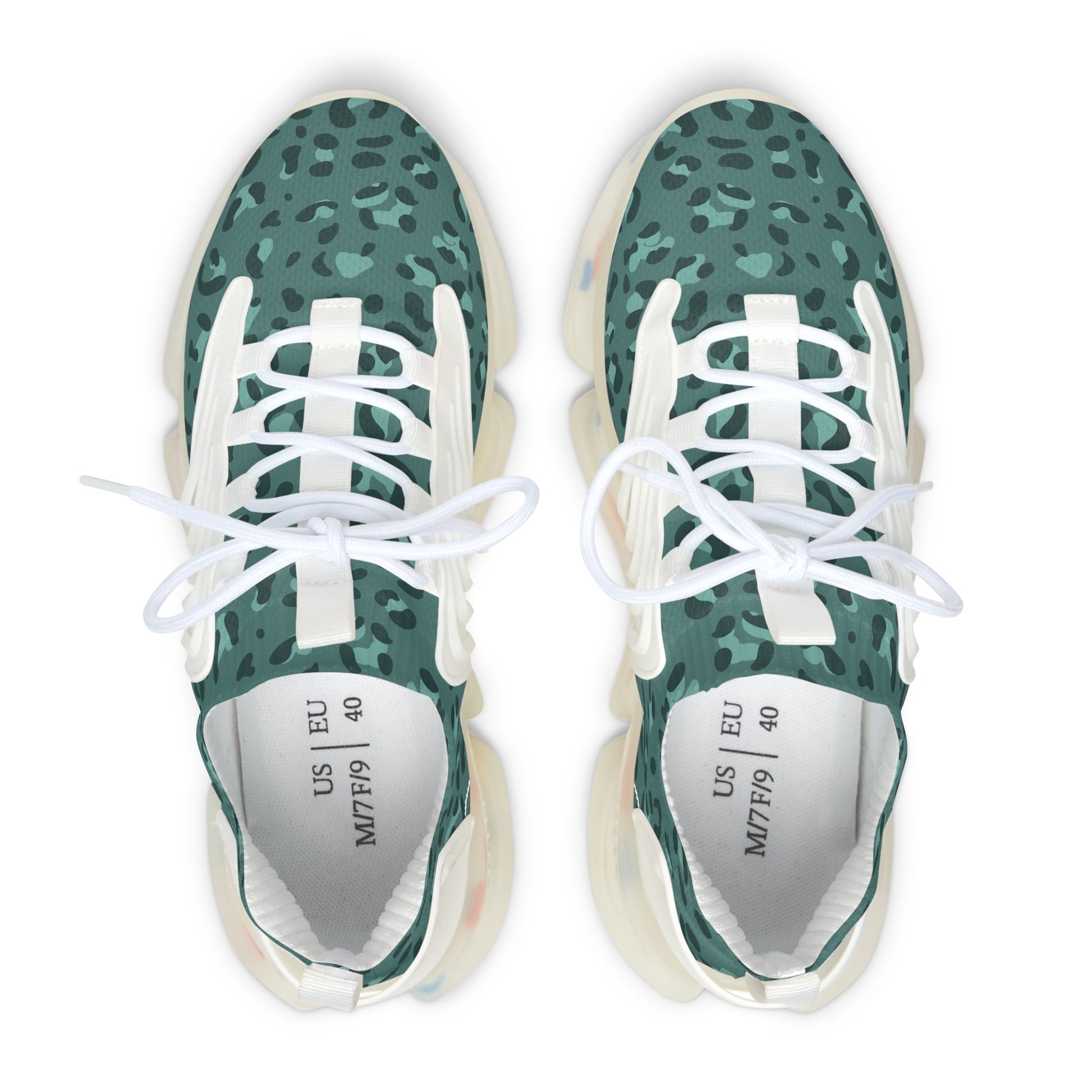 Teal Leopard Print Mesh Sneakers, Artsulli - Art is Long, Life is Short, Shoes, , , , , , , 
