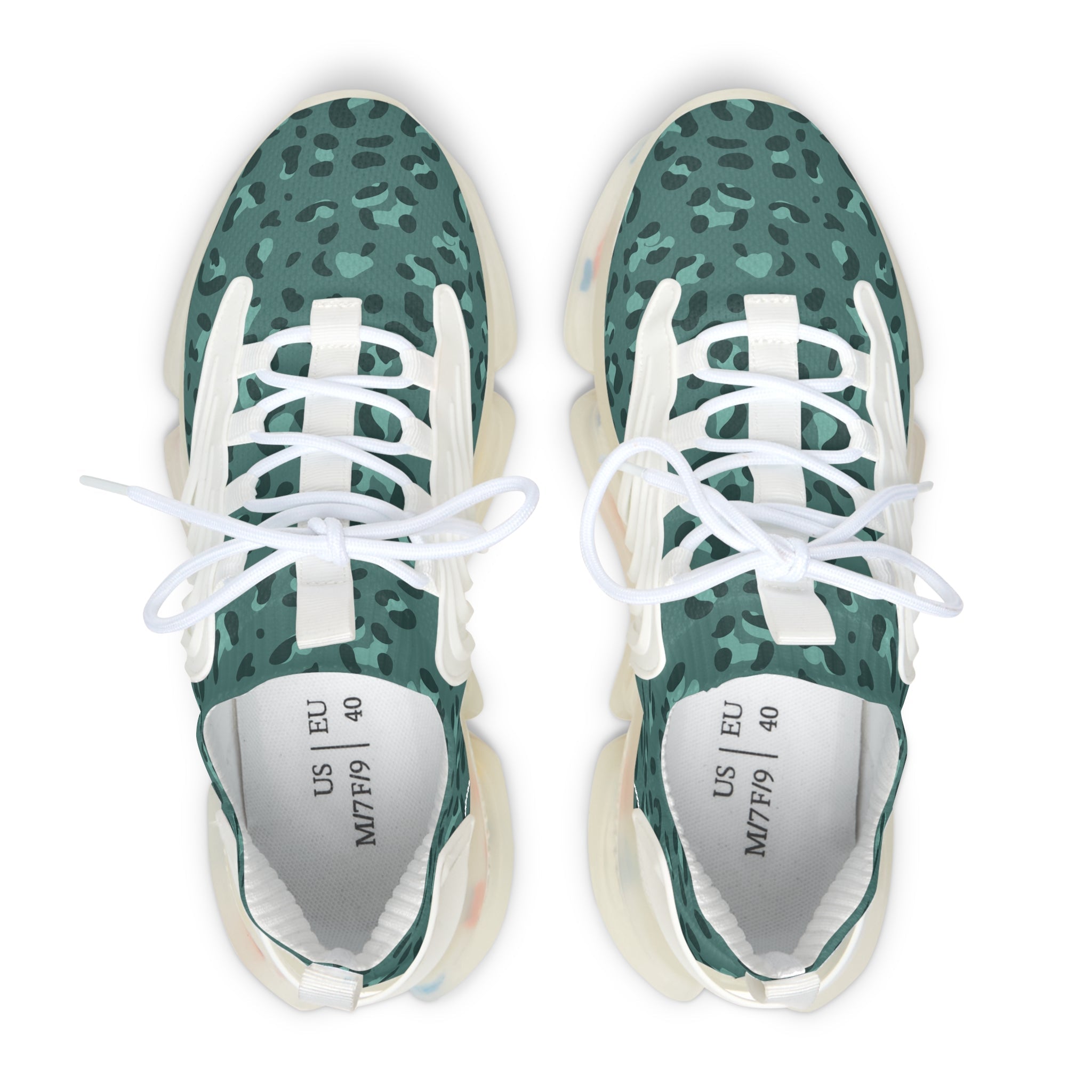Teal Leopard Print Mesh Sneakers, Artsulli - Art is Long, Life is Short, Shoes, , , , , , , 