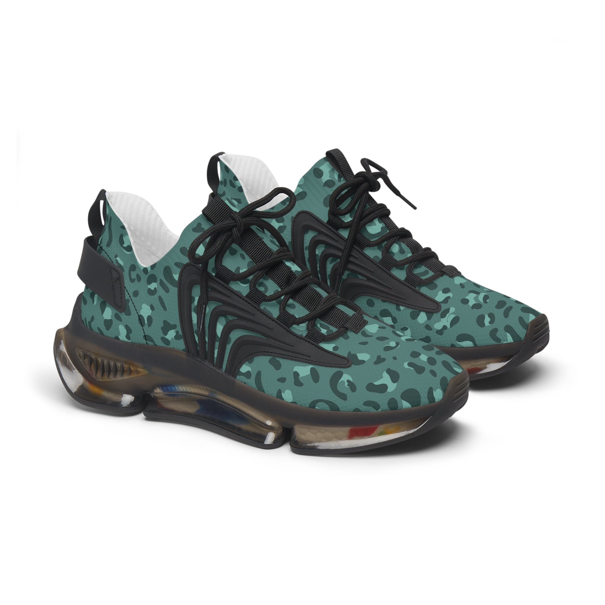 Teal Leopard Print Mesh Sneakers, Artsulli - Art is Long, Life is Short, Shoes, Color, Black sole, Size, US 5.5, , , 28961339926933880569