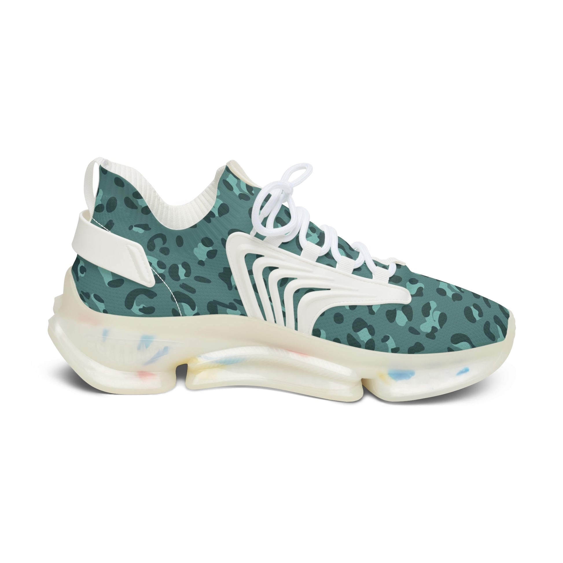 Teal Leopard Print Mesh Sneakers, Artsulli - Art is Long, Life is Short, Shoes, , , , , , , 