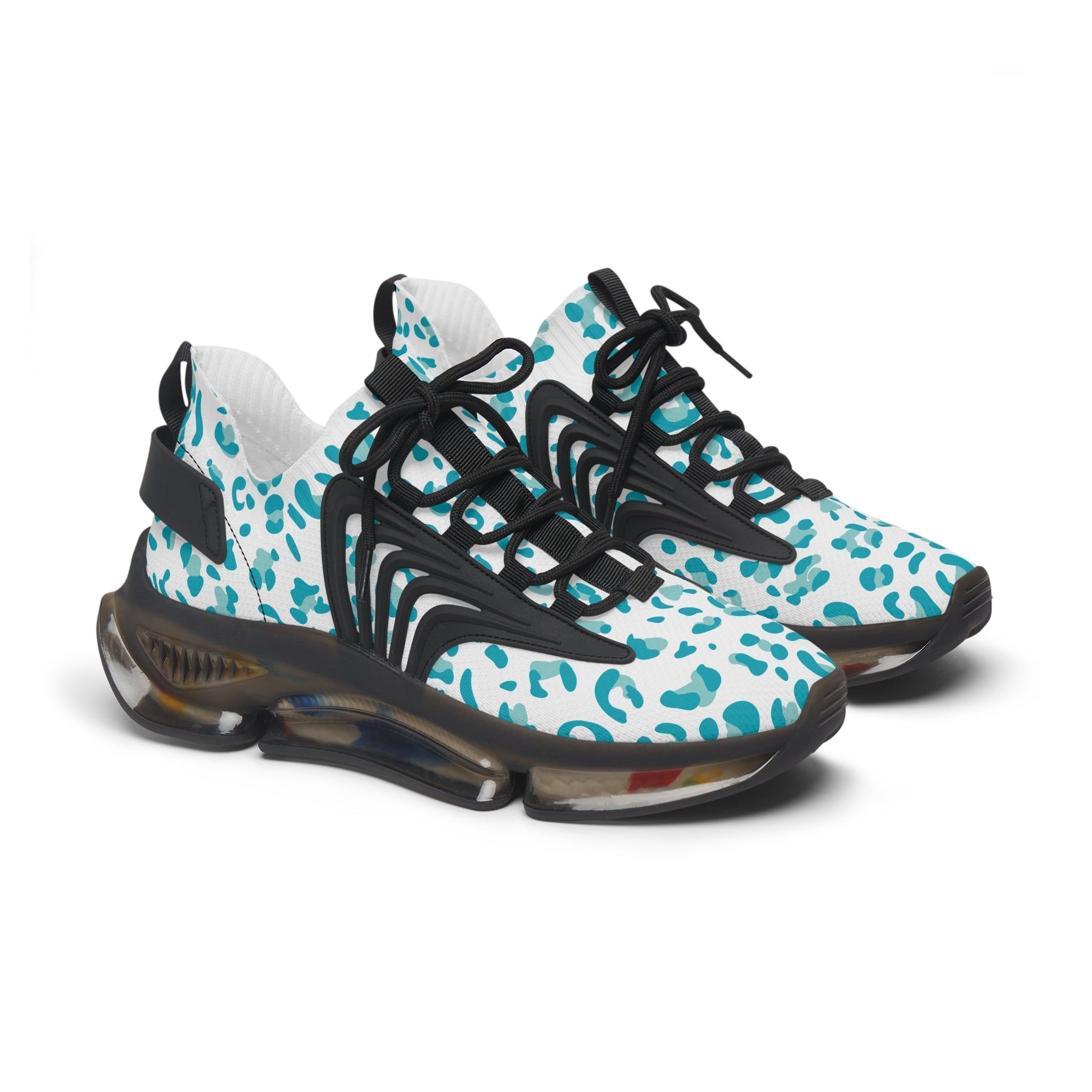 Teal Leopard Print Mesh Sneakers, Artsulli - Art is Long, Life is Short, Shoes, Color, Black sole, Size, US 5.5, , , 95748558790854128330